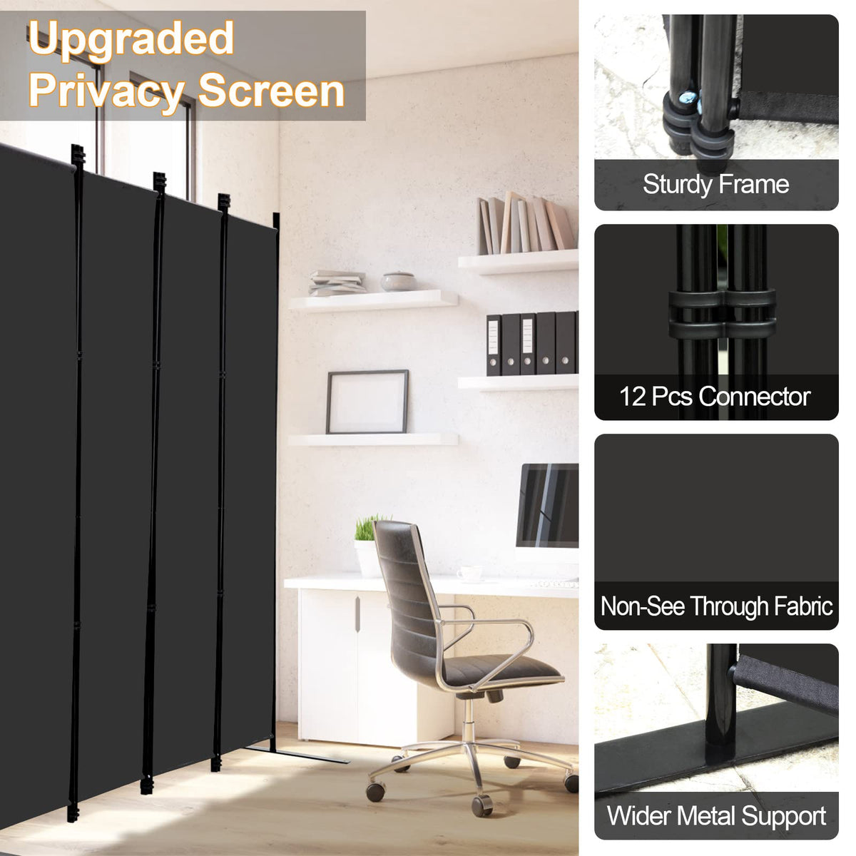 MAYOLIAH 6 Panel Folding Privacy Screen 9ft Wide, 6ft Tall Partition Room Divider Portable Office Walls Dividers, Black