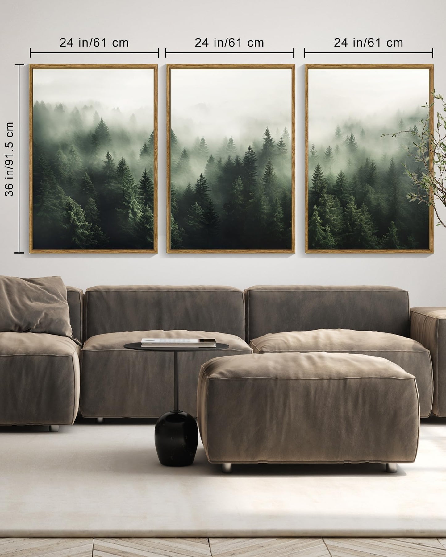 SHENIFY Green Fog Pine Tree Forest Canvas Wall Art Large 24x36in Framed Nature Modern Artwork Prints Decor - Natural Framed