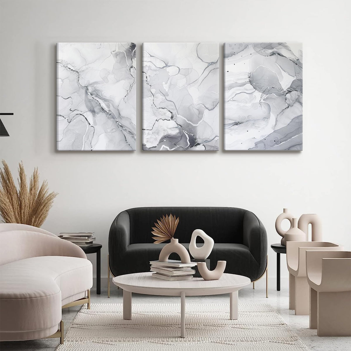 BJVJKSU Gray White Wall Art Modern Silver Abstract Marble Canvas Wall Art Vertical Paintings Prints Posters Wall Decor Pictures for Living Room Bedroom Office Home Wall Decoration(12x16in)