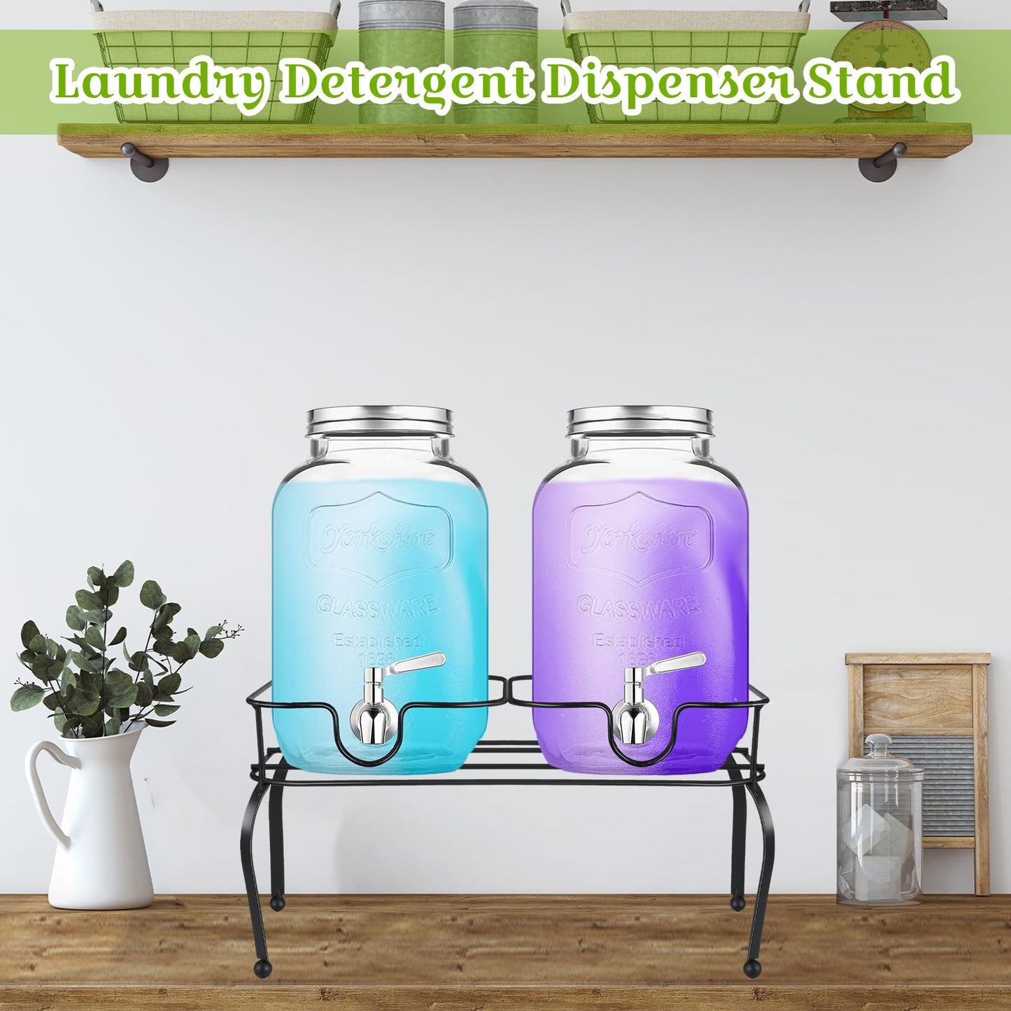 Blulu Metal Beverage Dispenser Stand for Parties Double Drink Stand Dispenser Holder Stand for Glass Jar Bottles(2 Gallon)