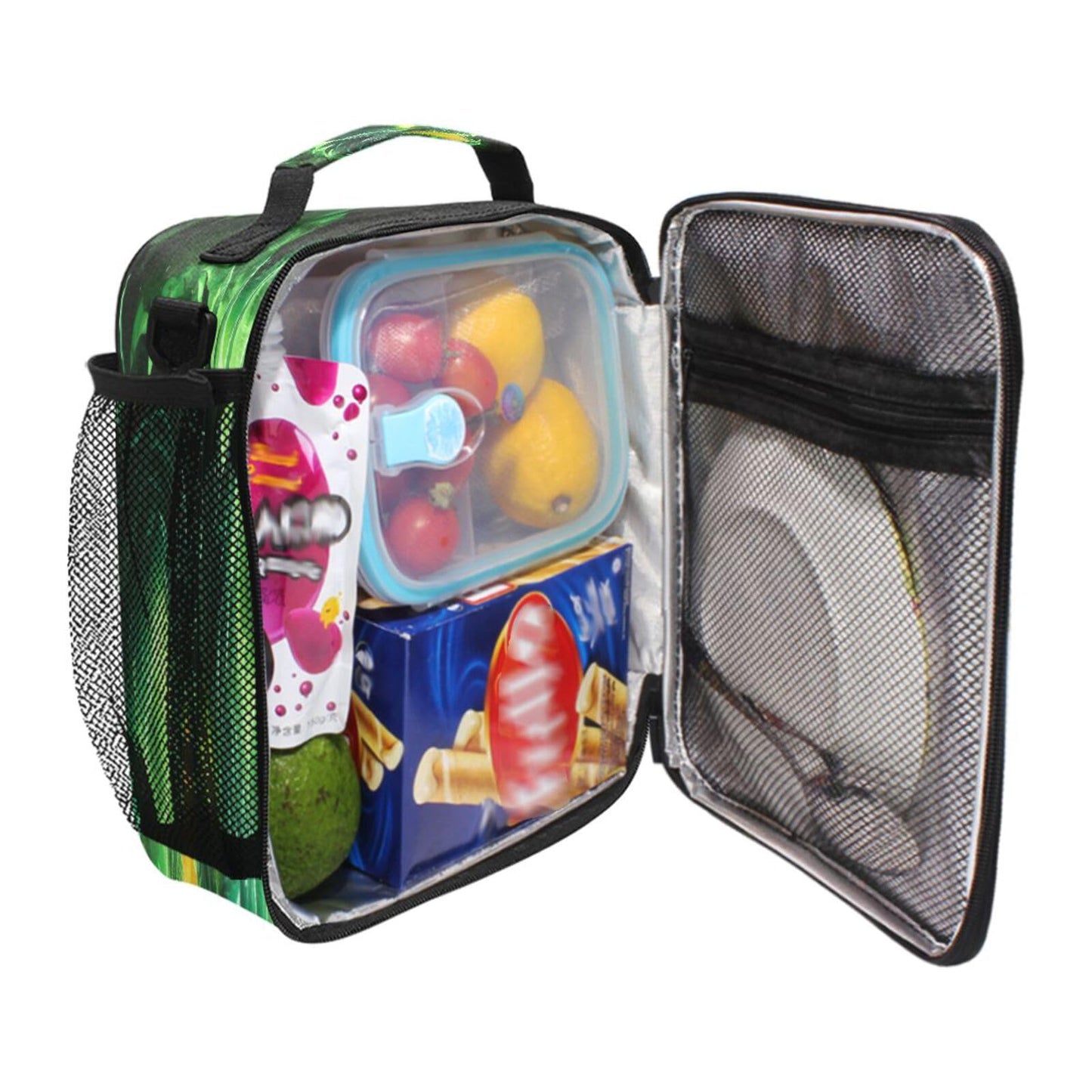 Qinllo Fire Dragon Green Black Lunch Box Bag Large for Boys Girls Kid Insulated Lunch Bags Food Container Reusable Lunchbox Expandable Zip Lock Bag Organizer for Men Women Office Picnic School