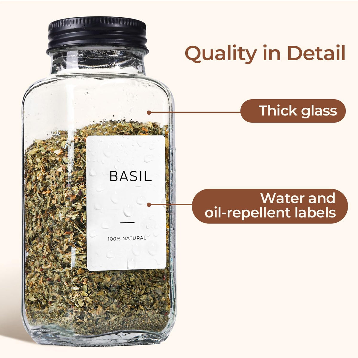 ComSaf Large Spice Jars, 6Pcs 8 oz glass spice bottle with lids, Empty Spice Containers and Square Spice Bottles, Trial Set & Supplement Set for Kitchen and Seasoning