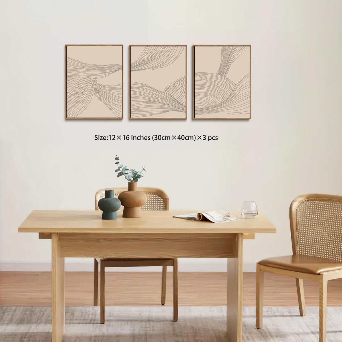 myusuar 3 Piece Large Modern Abstract Canvas Framed Wall Art For Living Room, Beige Minimalist Wall Art Decor Posters Prints For Bedroom Office, 12x16in