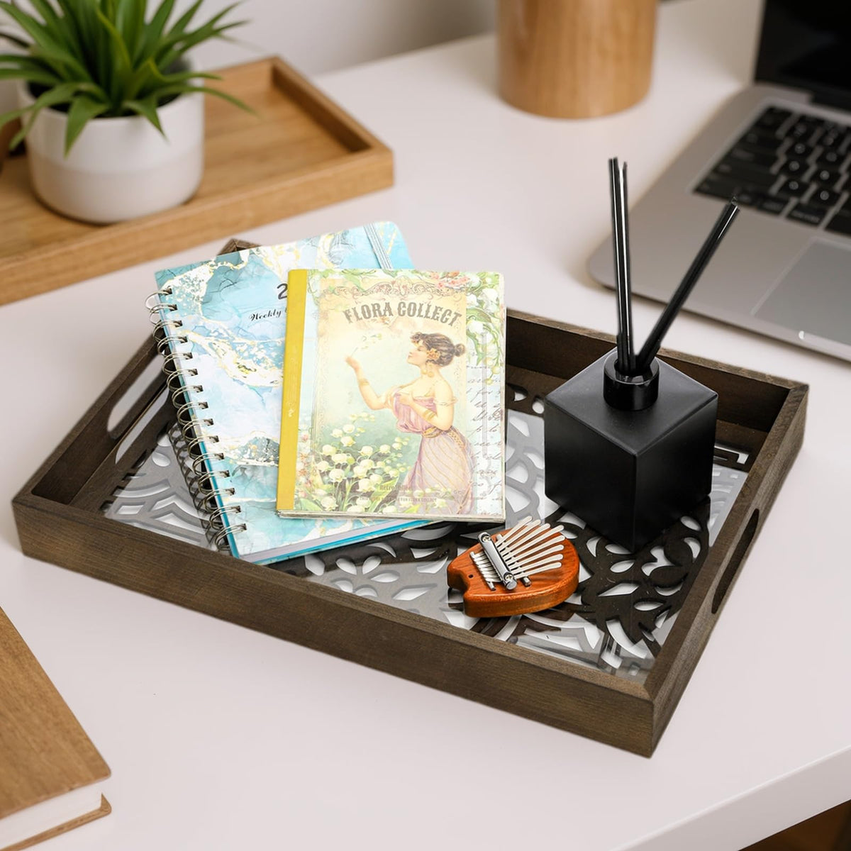 Pumtus Wood Letter Tray, 15x10 in Large Paper Holder, Desktop Letter Document Organizer with Handle, Decorative File Stationery Tray for Office Supplies, Entryway, Notebooks, Mails