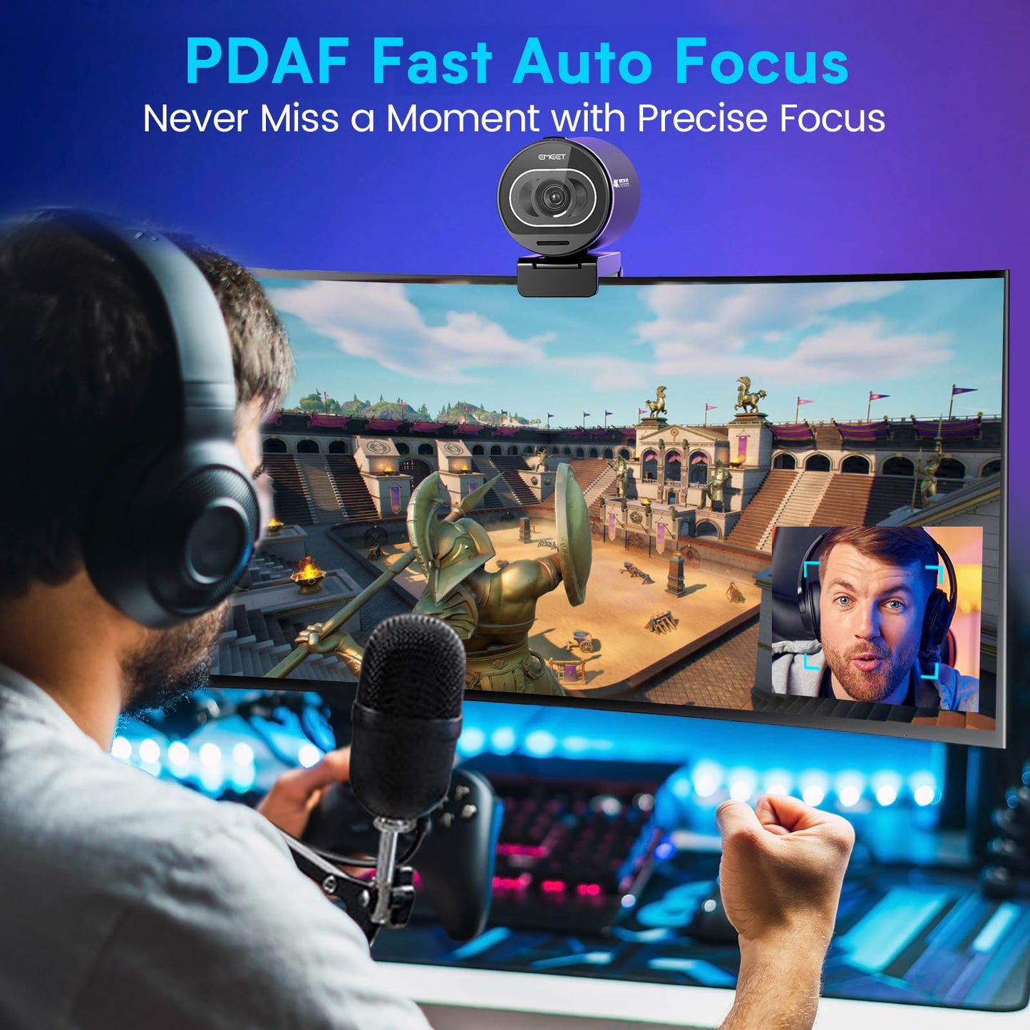 EMEET S600 4K Webcam for Streaming - Sony 1/2.55'' Sensor, PDAF Autofocus, 1080P@60FPS, 2 Noise Reduction Mics, Built-in Privacy Cover, 73° FOV, Streaming Camera for Live Commerce/Gaming/Beauty