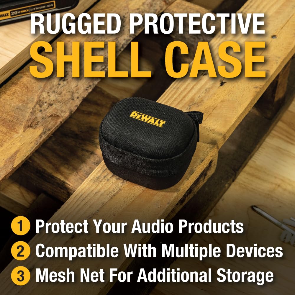 DEWALT Heavy Duty Protective Headphone Case for TWS Earbuds & Wearable Speaker, Compact Lightweight w/EVA Headphone Case Hard Shell, Shockproof, Water-Resistant, Soft Interior & Accessory Mesh Pocket