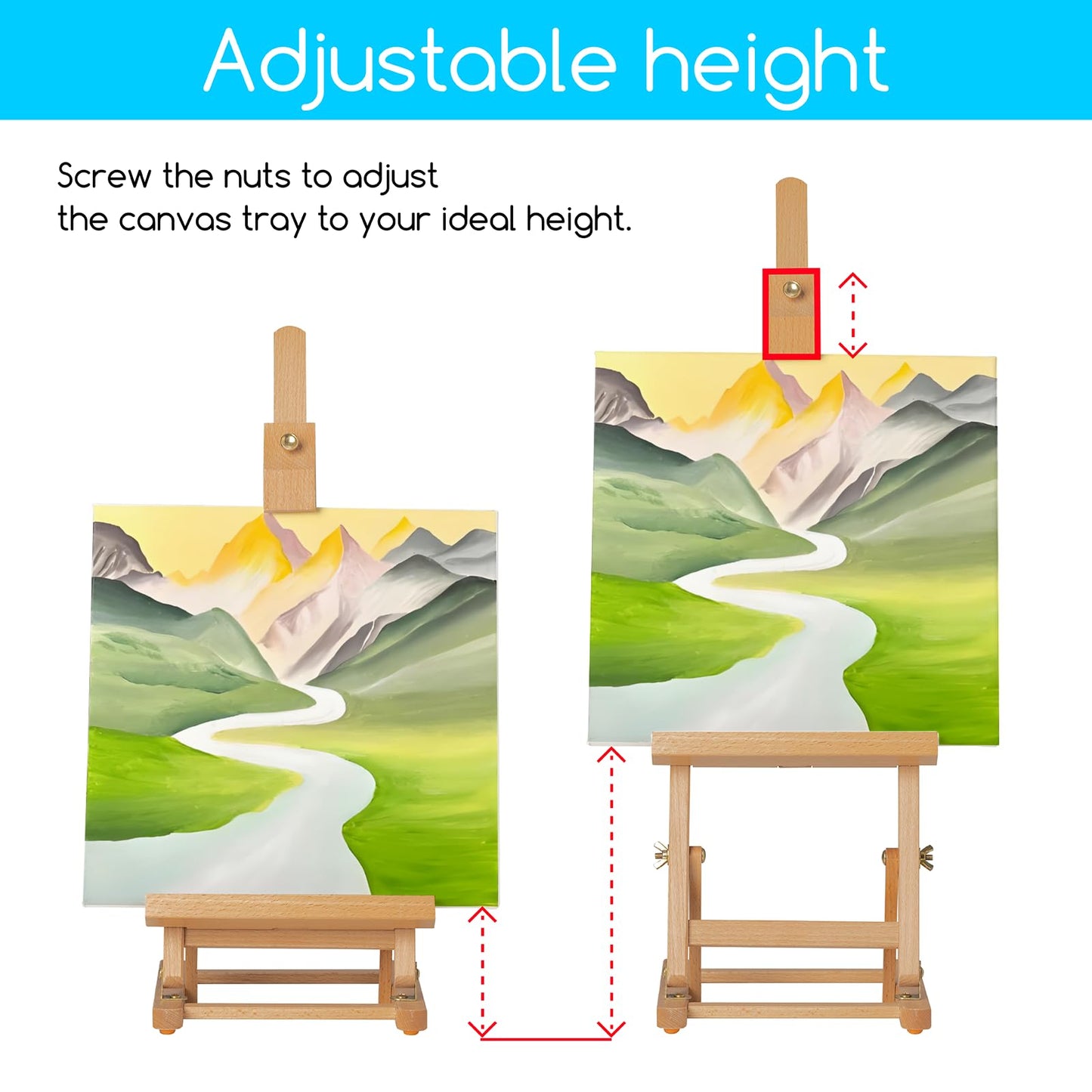 MEEDEN Tabletop Easel for Painting H-Frame, Adjustable Painting & Display Table Top Easel Stand, Hold Canvas up to 16", Sturdy Beech Wood Table Art Easel for Adults, Kids, Beginners