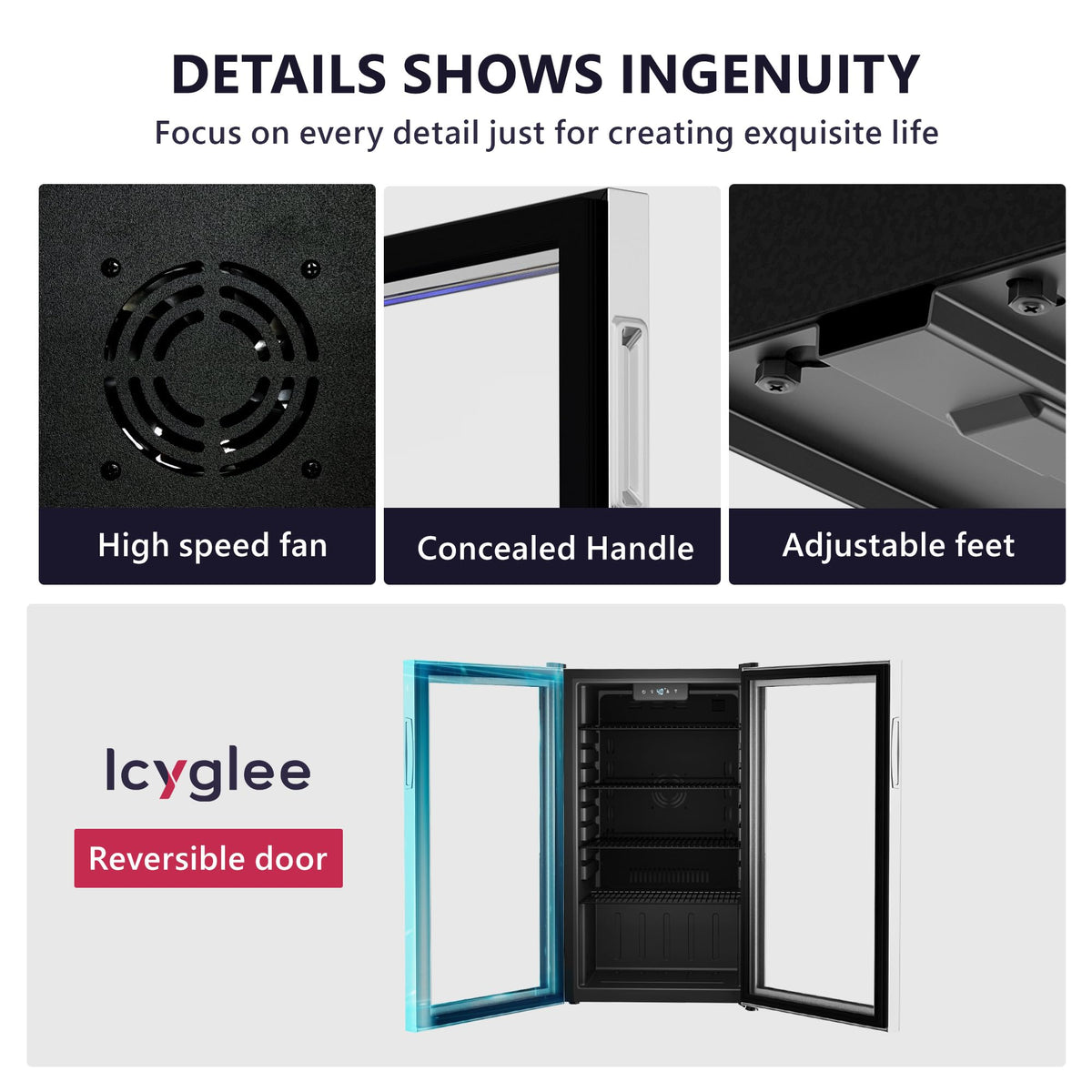 Icyglee Beverage Refrigerator Cooler - 126 Can Mini Fridge with Glass Door for Soda Beer or Wine, Beverage Cooler for Home, Office, Bar with Adjustable Removable Shelves, Silver