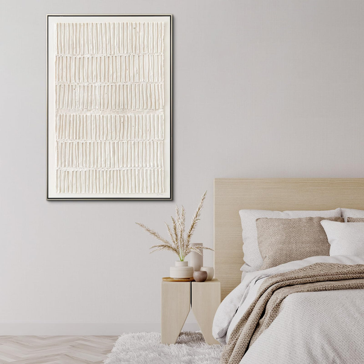 VGICH Large Framed Canvas Wall Art, Modern Abstract Wall Art for Living Room, Beige Textured 100% Hand-painted Painting, Minimalist Wall Decor for Living Room, Bedroom, Office, Hallway, 27x43 Inch