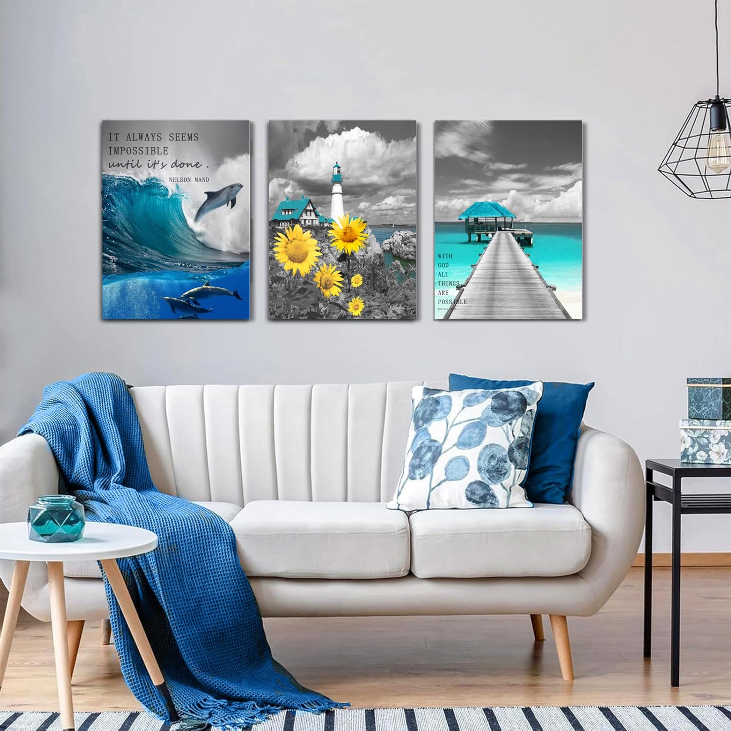 Inspirational Wall Art Canvas Poster Framed Canvas Motivational Print Seascape Ocean Pictures for Bedroom Office Living Room Home Decoration