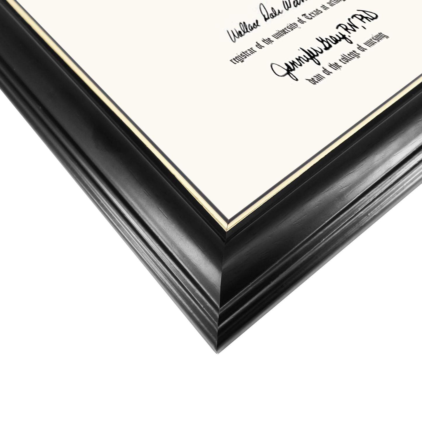GraduationMall Double 8.5x11 Diploma Frame,Solid Wood & Tempered Glass,Black Finish with Gold Trim,Black & Gold Mat