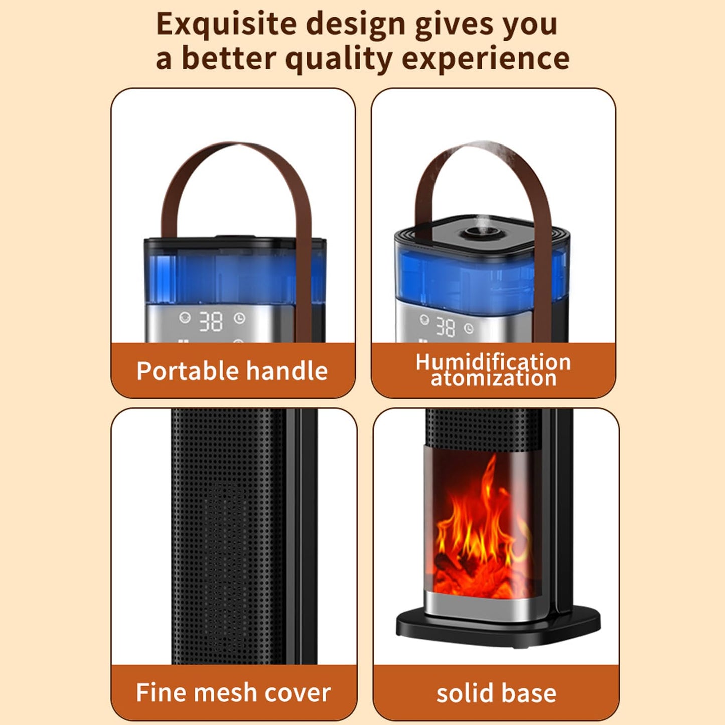 Yighlima Space Heater Indoor, 25" 1500W PTC Ceramic Heater with atomization and humidification function, 3 Modes, 3D Flame, 12H Timer, 45° Oscillating, with Remote, Tower Heater for Office Bedroom