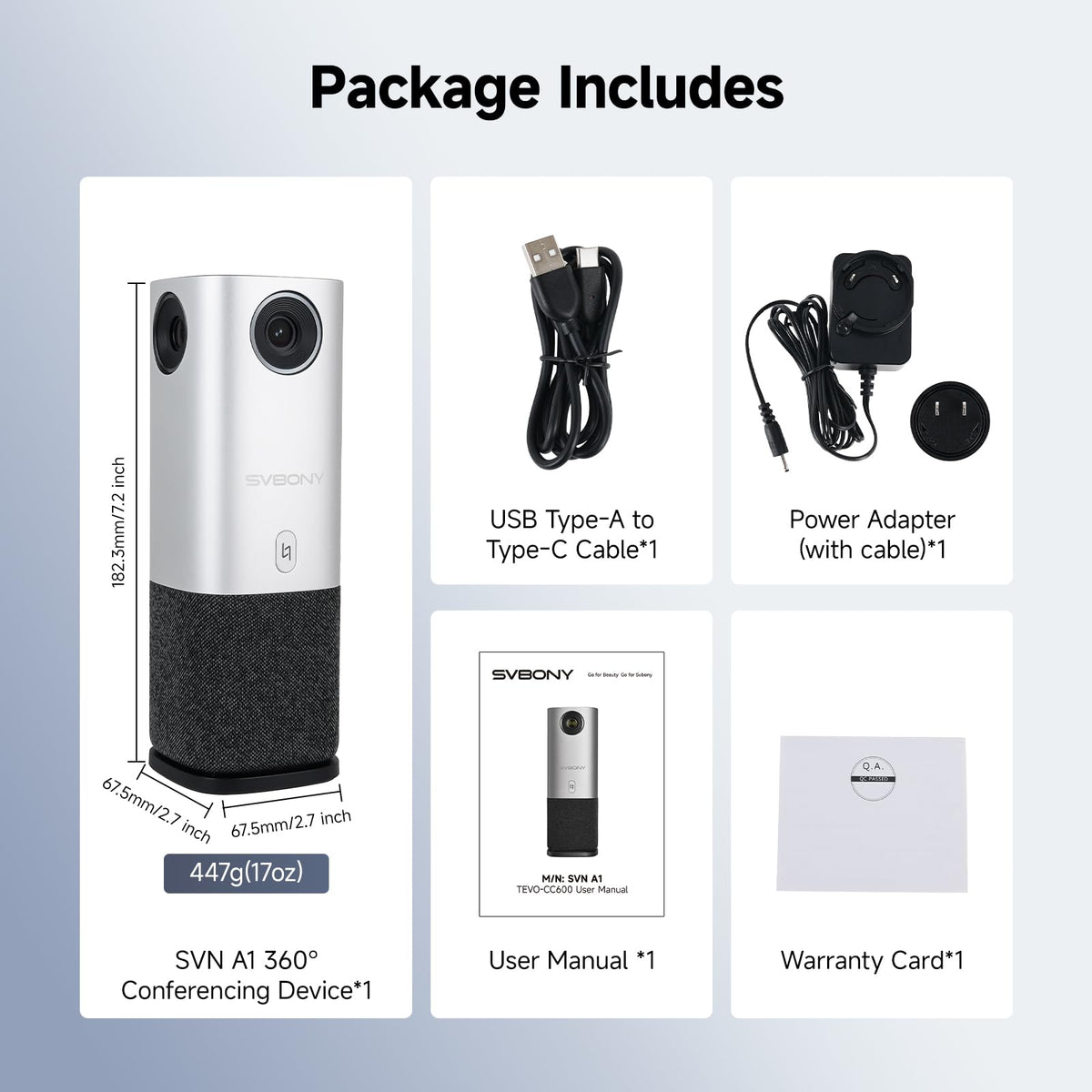 SVBONY SVN A1 360 Camera for Conference Room, 5MP 1080P HD Webcam with AI Driven Speaker Tracking,16.5 FT Mic Pickup, Noise Cancellation,Plug & Play, Compatible with Zoom/Teams/Meet for Small Meeting