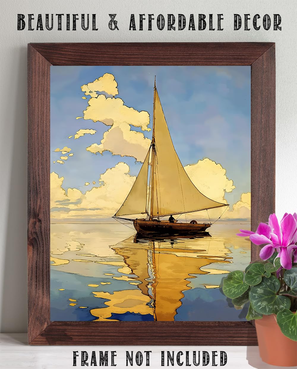 Sailing at Sunset Painting - 11x14 Unframed Poster - Seascape Art for Beach House, Vacation Home, and Nautical Decor - For Yacht Clubs, Sailing Enthusiasts, Man Cave, Home Office, and Living Room