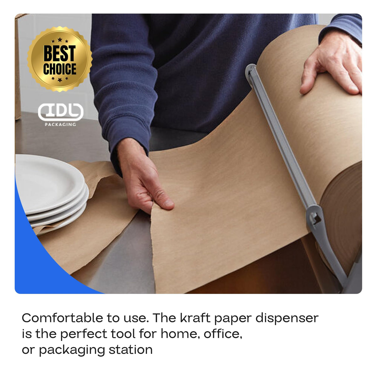 IDL Packaging 24" Kraft Paper Roll Dispenser & Cutter for Rolls up to 24" Wide and 9" in Diameter – Tabletop Reinforced Steel Paper Holder with a Cutter – for Kraft and Butcher Paper