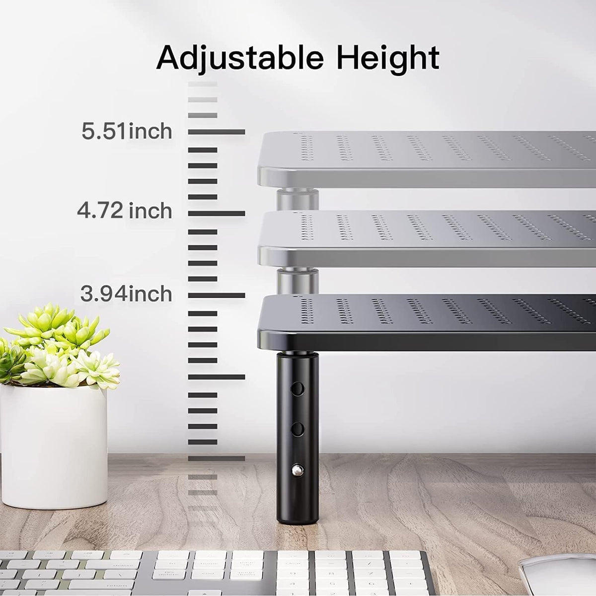 HUANUO Monitor Stand for Desk, Computer Monitor Stand Height Adjustable, Monitor Riser for 2 Monitors, Laptop Stand for Desk, 2 Pack, Black
