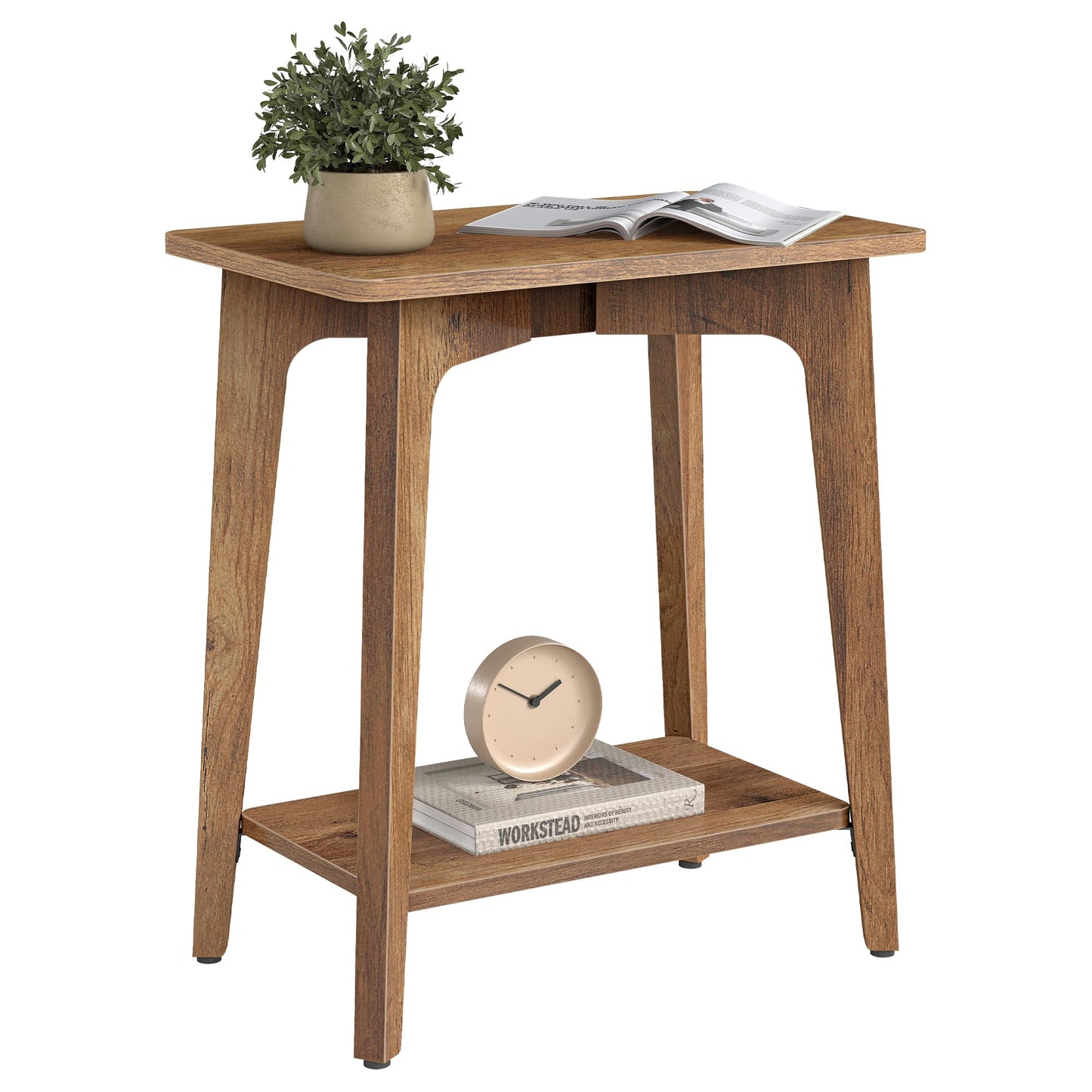 VASAGLE MAEZO Collection - Side Table, 2-Tier Small Rectangular End Table, 11.8 x 18.9 x 21.8 Inches, Nightstand with Tapered Legs, Curved Transitions, for Small Spaces, Honey Brown ULET332K01