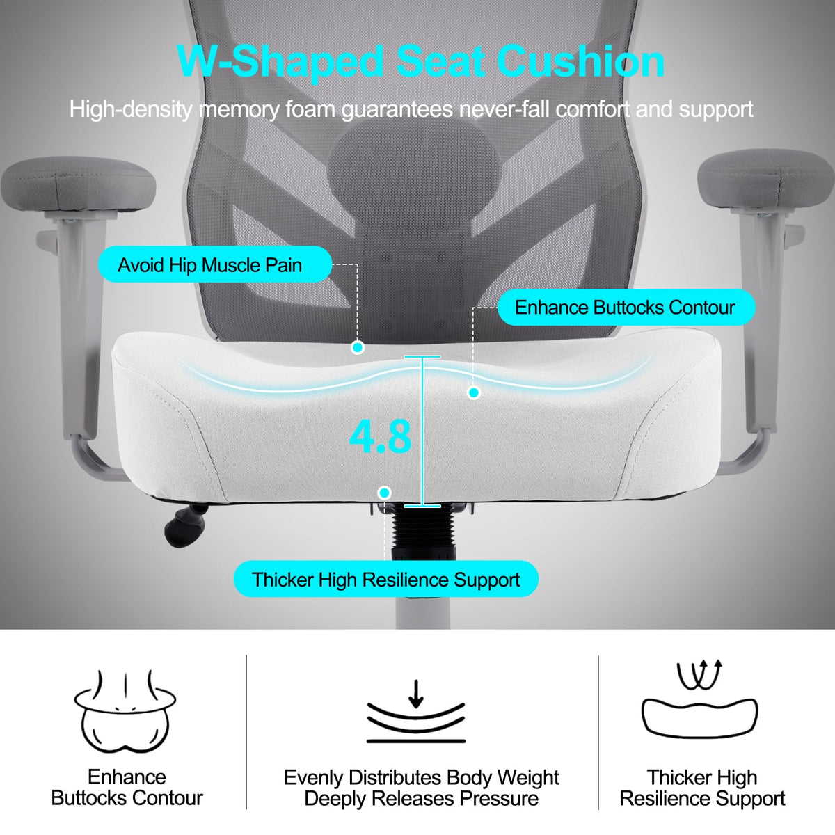 YFO Ergonomic Office Chair, Mesh Computer Desk Chair with Adjustable Back Lumbar Support and Armrests, Comfy Executive Rolling Swivel Task Chair for Home Office, Grey