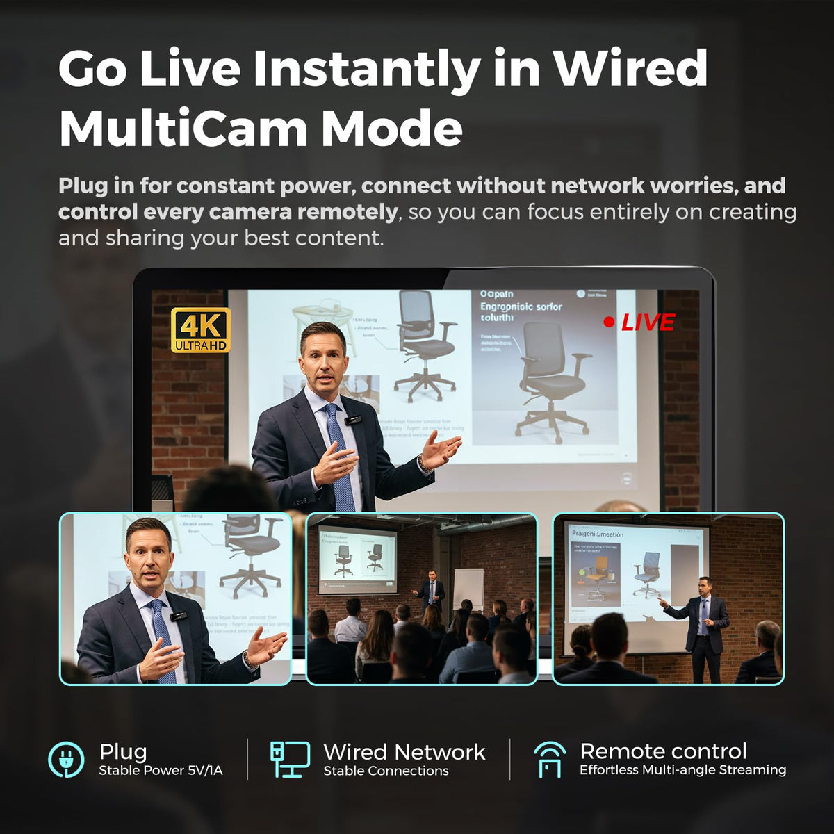 NearStream VM20 4K USB Streaming Camera with 40X Hybrid Zoom/8 Noise-Canceling Mics/Remote Control, HDMI/USB/RJ45 Output, Multi-Cam Ready, for Education,Conference,Worship & Live Event, OBS/Zoom,Black
