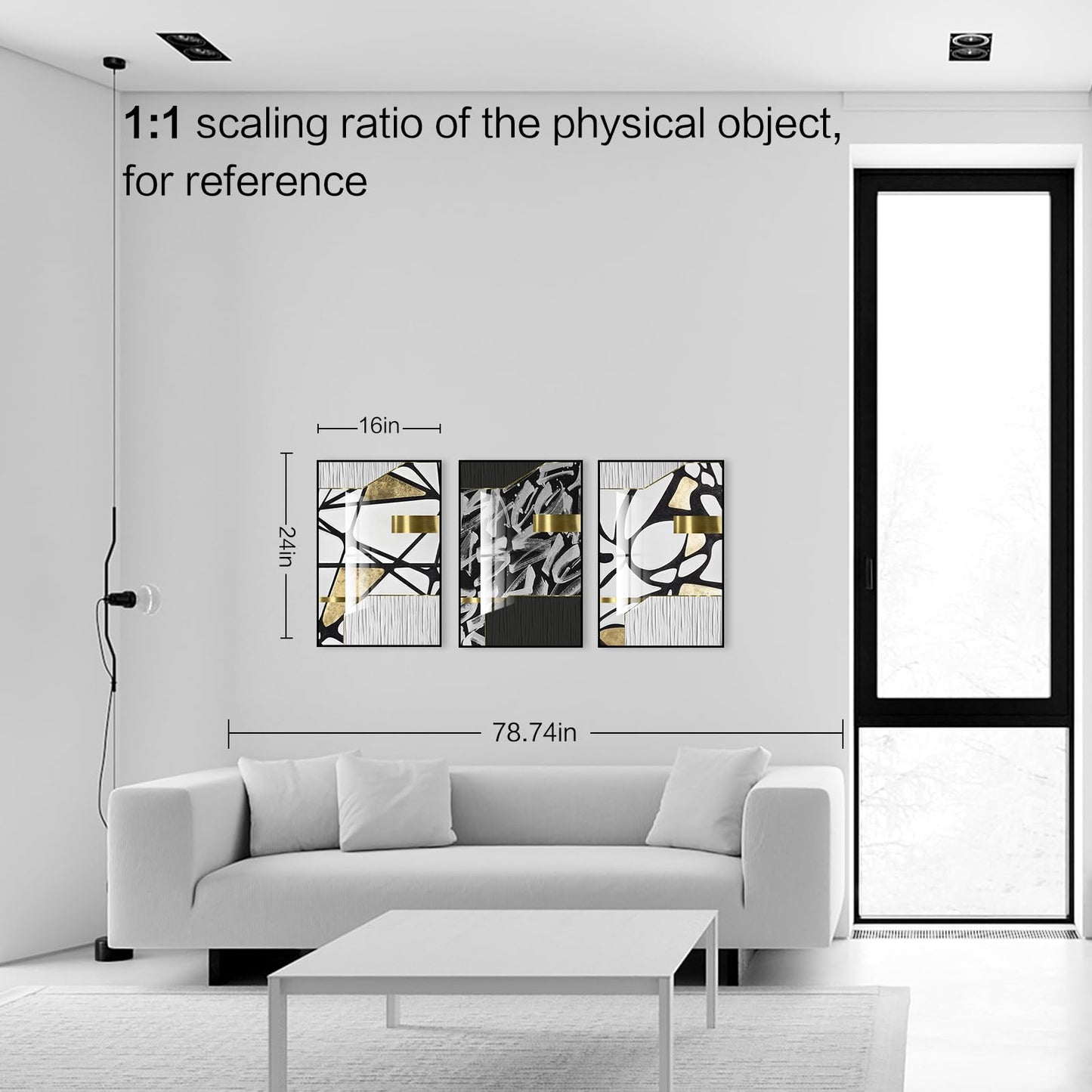 QKF bright abstract geometric wall decoration, modern minimalist black and white wall art, suitable for bedroom, living room, bathroom, office, home poster printing 16 "X 24" inch 3-piece set