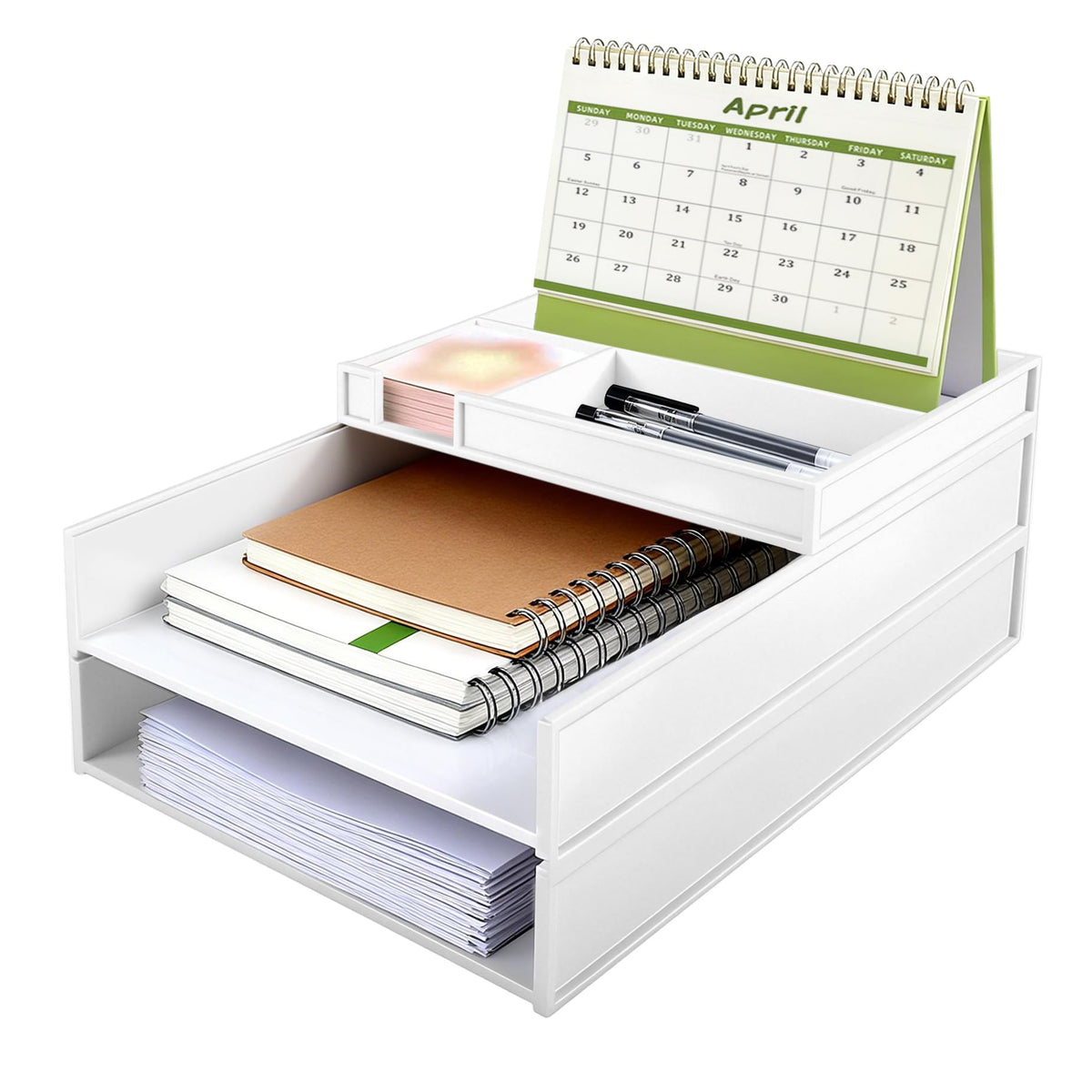 Legrape Stackable Letter Tray Paper Organizer, 3 Tier Stackable Paper Tray, Plastic Document Tray for A4 Files, Letters, Notebooks, White