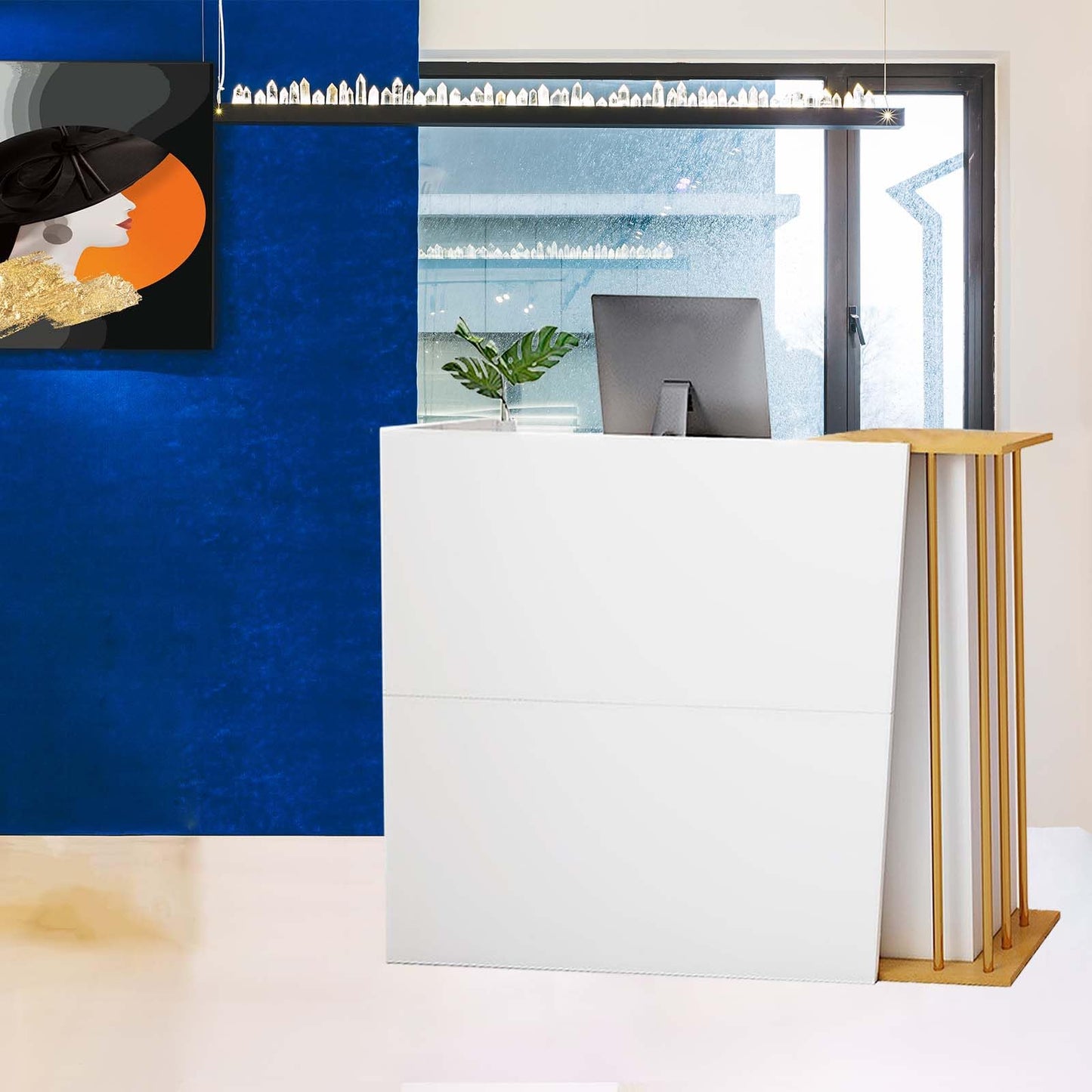 Reception Desk, Reception Counter with Drawers and Storage Shelves, 39 inch Retail Counter for Checkout with Cable Grommet, Suitable for Salons, Beauty, Clothing Stores,Thickened Wooden Board