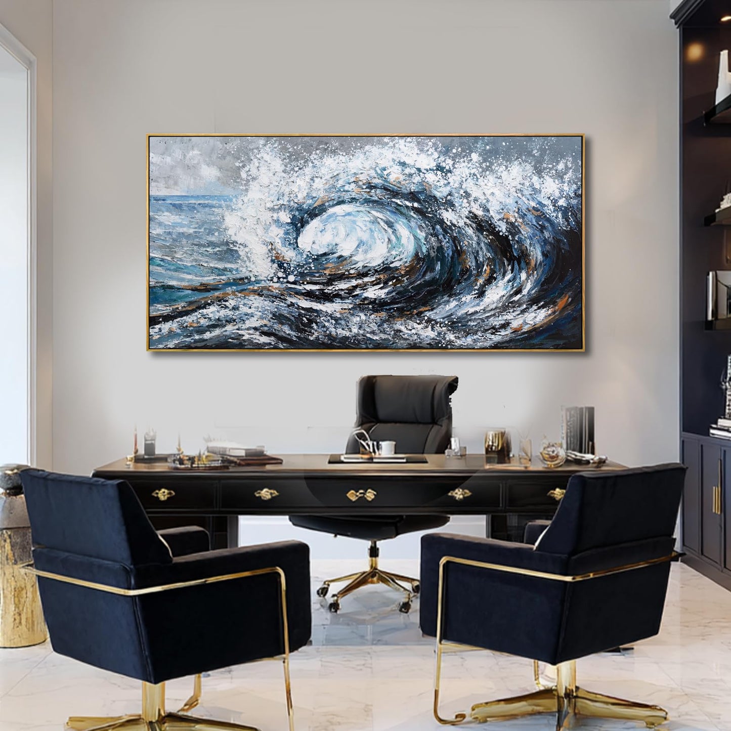 SDYA Canvas Prints Wall Art, Blue Ocean Wave Sea Picture Paintings,Modern Artwork Wall Decor for Home Room Office Decorations 24"x48"