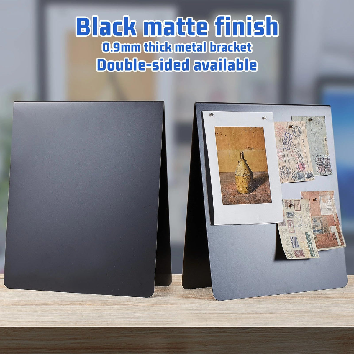 Leinuosen 1 Pcs 12 x 10 Inch Magnetic Bulletin Board Metal Magnet Board Magnet Display Stand for Tabletop Desktop Home Kitchen Office Decor (Black)