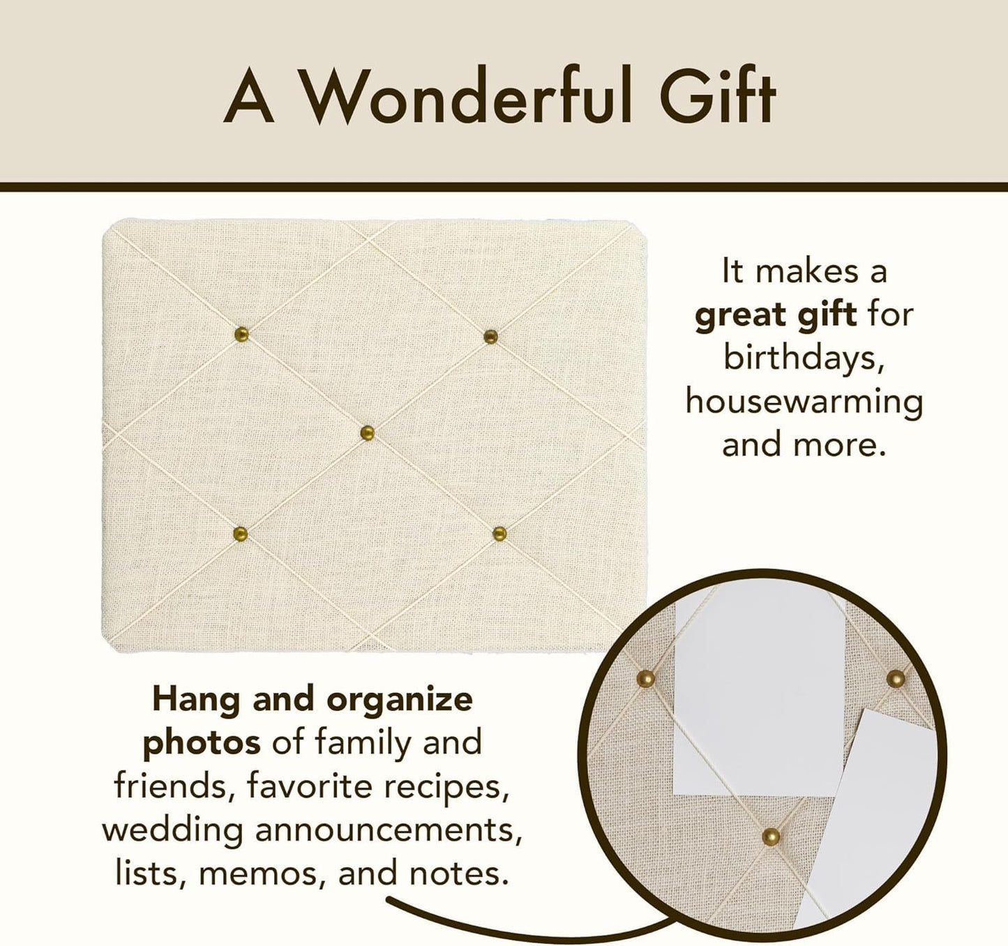 White Burlap Covered with Criss-Cross Twine Bulletin Picture & Memo Board, 11.75 x 15.75