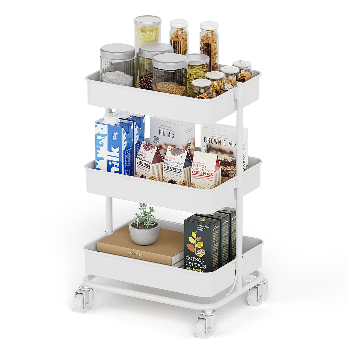 Orchidleaf 3-Tier Modern Metal Rolling Utility Cart with Silent Casters, 15.35x11.81x23.74 inch Heavy Duty Organizing Cart Trolley Organizer for Office, Living Room, Kitchen，(White)