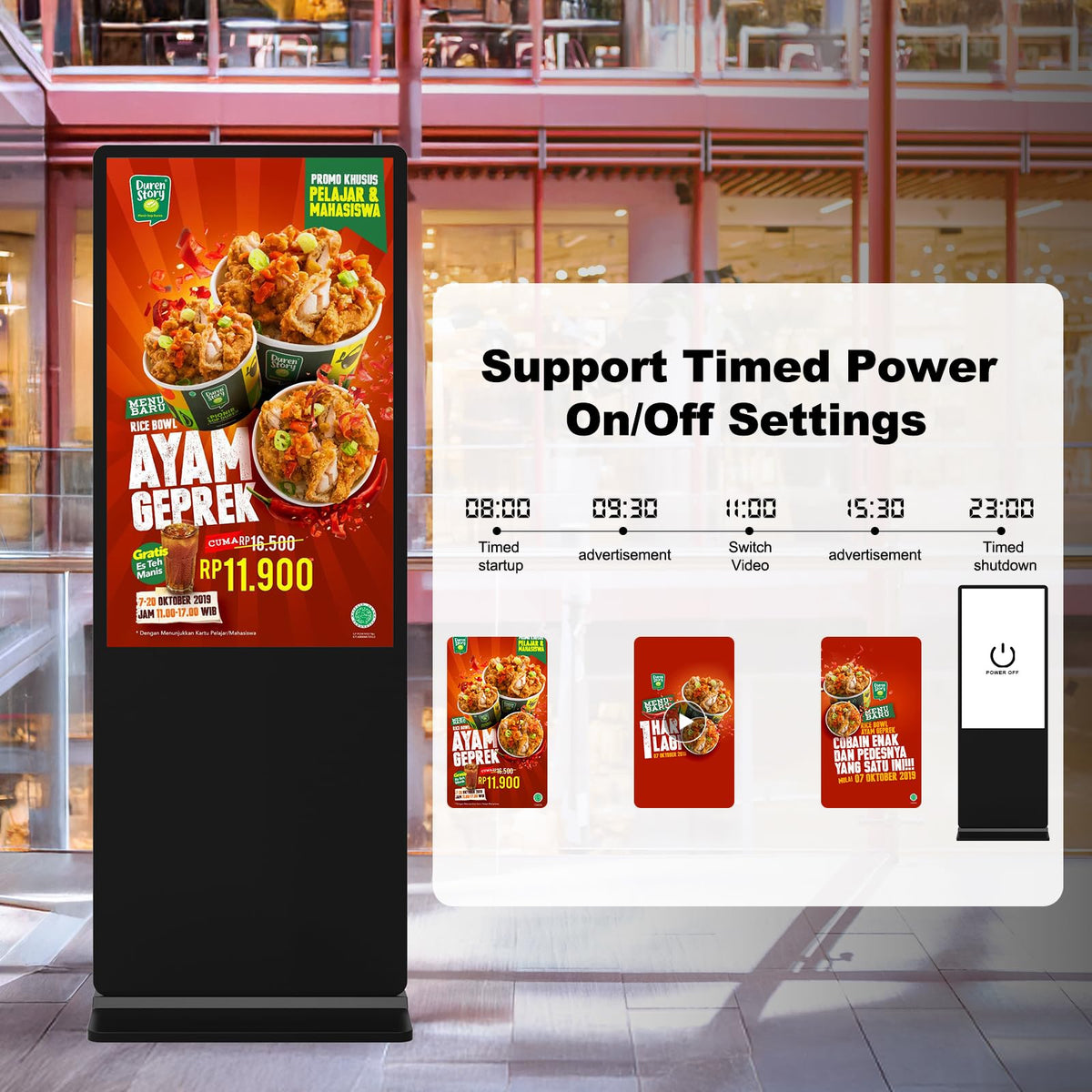 YCKJNB 43 inch Indoor Digital Signage Touchscreen,CMS Software,IPS Floor Standing Digital Kiosks Interactive Displays with WiFi HDMI/USB Input Auto AD Player, Android OS Black