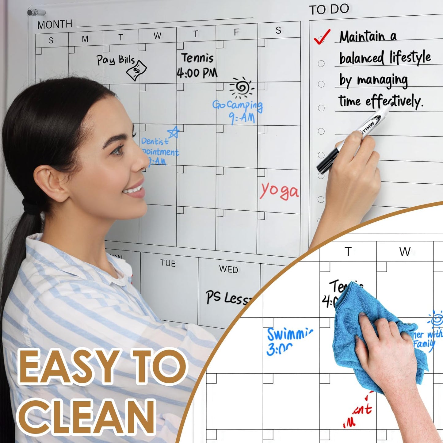 MAKELLO Acrylic Calendar for Wall 32" x 24", Clear White Board Calendar for Office, School, Home, Monthly Whiteboard with Weekly