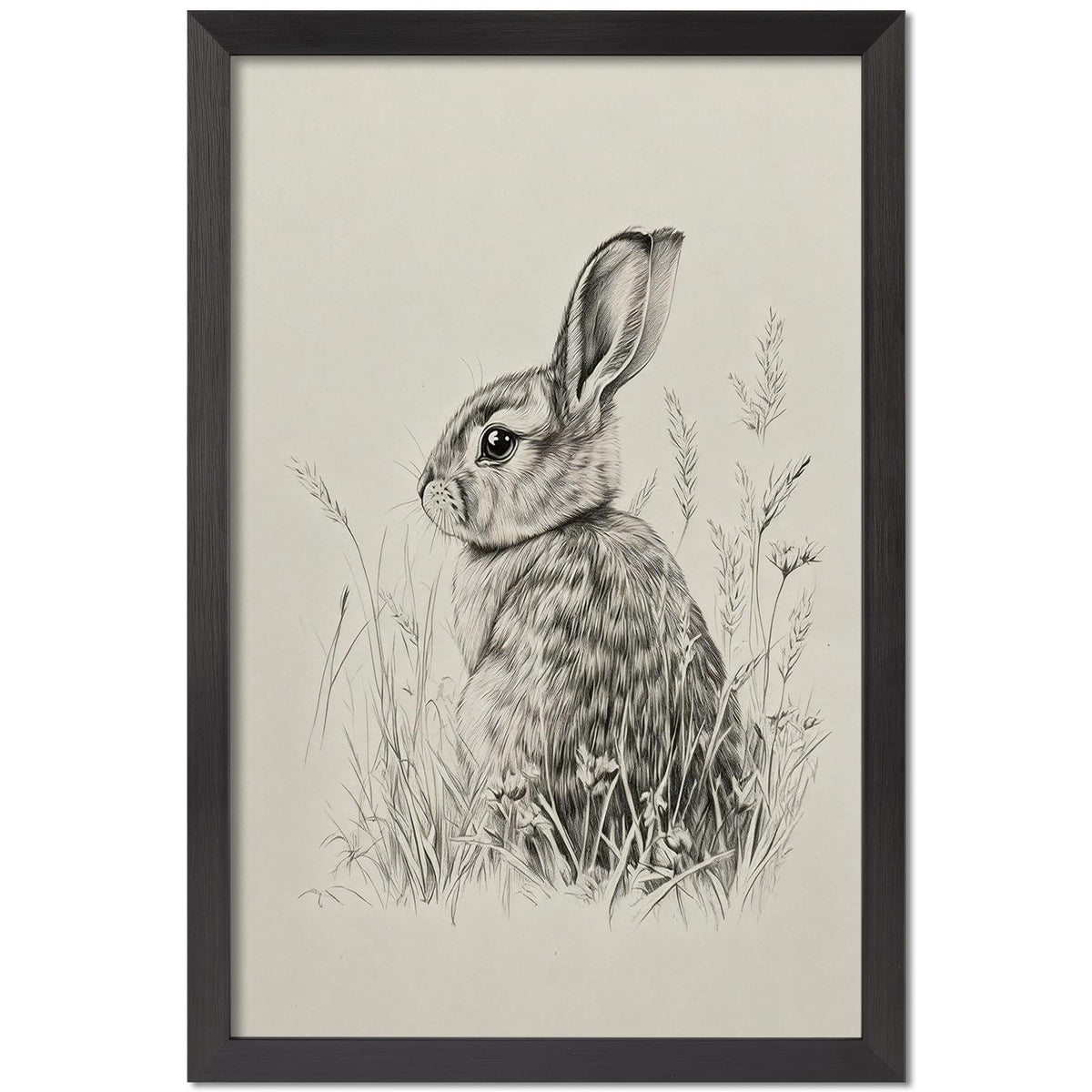 Wild Rabbit Wall Art, 12X16 Inch Black Framed Nature Wildlife Art Poster, Black And White Animal Canvas Print, Farmhouse Wall Decor For Living Room Bedroom Office Ready To Hang
