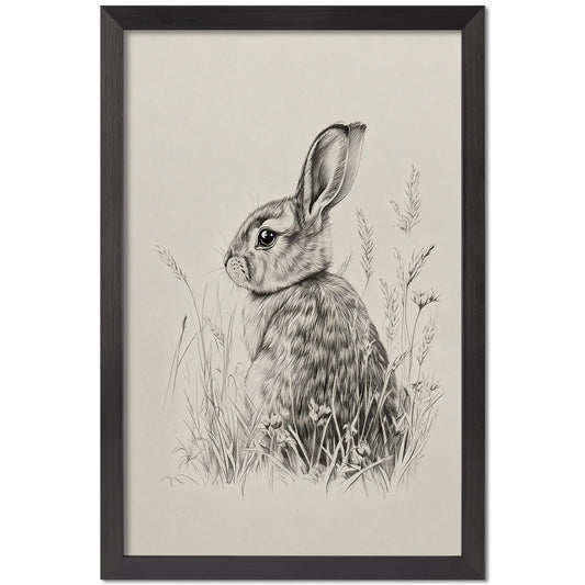 Wild Rabbit Wall Art, 12X16 Inch Black Framed Nature Wildlife Art Poster, Black And White Animal Canvas Print, Farmhouse Wall Decor For Living Room Bedroom Office Ready To Hang