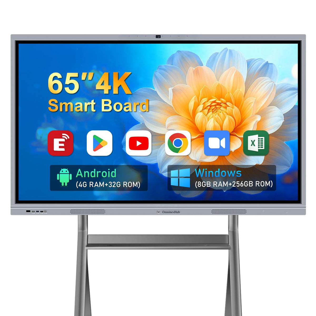 OmninexHub 65" Smart Board, Interactive Whiteboard, 4K UHD Touch Screen Digital Board, Digital Electronic Smartboard with Dual System, for Classroom,Office & Conference Rooms (Wall Mount Included)
