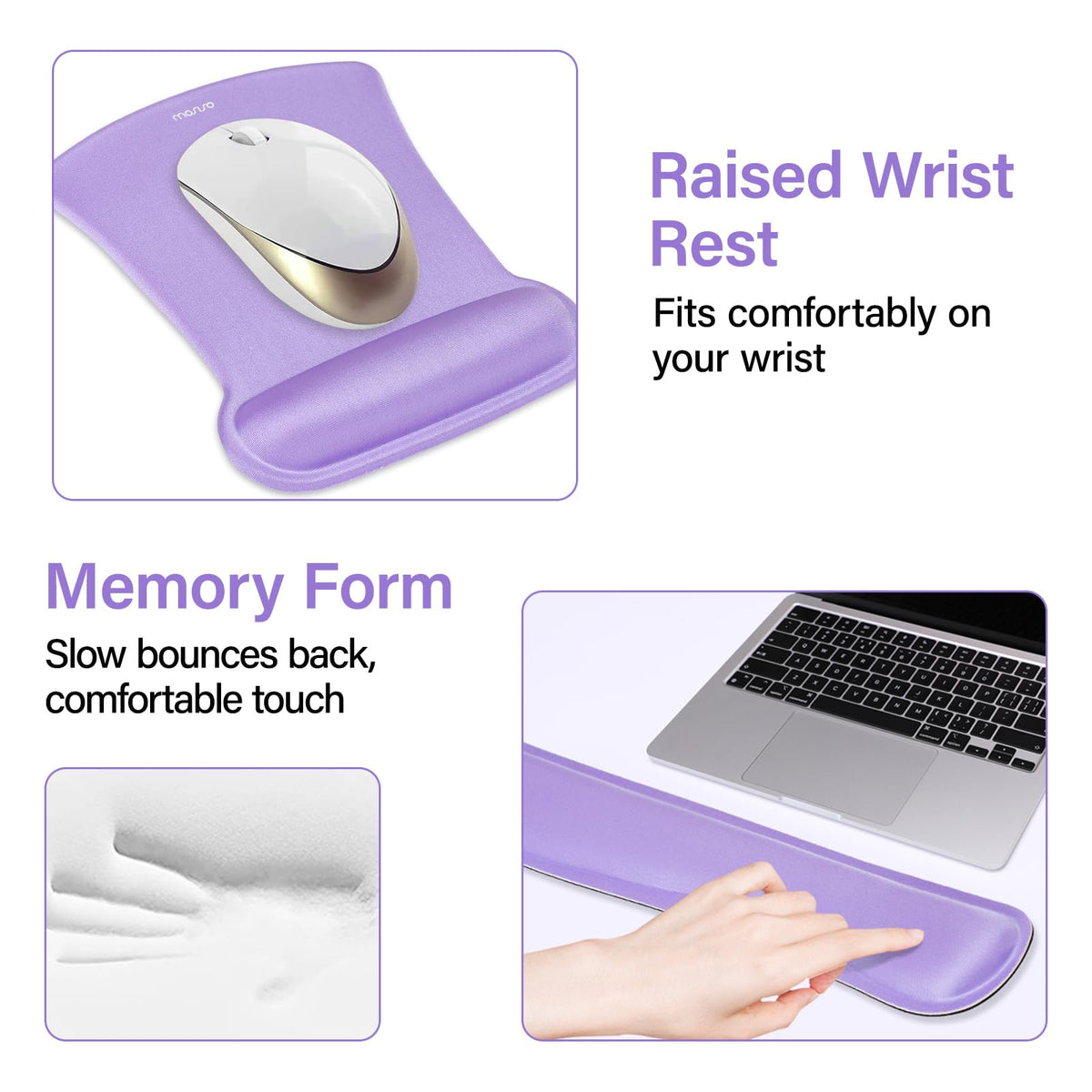 MOSISO Keyboard Mouse Pad Set, Large Gaming Mousepad&Keyboard Wrist Rest&Mouse Wrist Rest&Coaster, Ergonomic Non-Slip Mousepad&Easy Typing Cushion with Memory Foam for Home Office, Purple