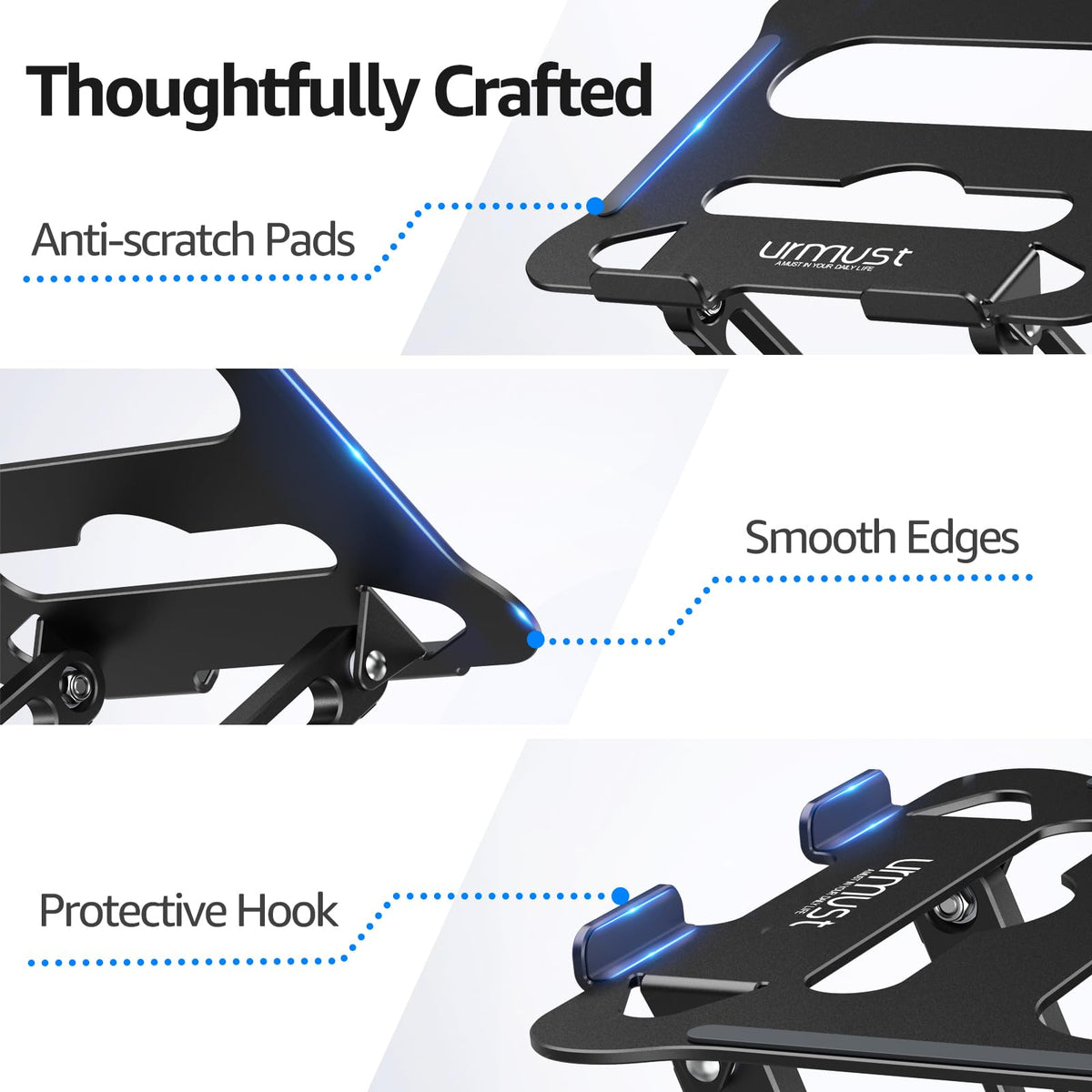 Urmust Laptop Notebook Stand Holder Adjustable Laptop Stand Portable Computer Riser Compatible with MacBook Air Pro HP Dell XPS Lenovo All Laptops 10-15.6"(Black)