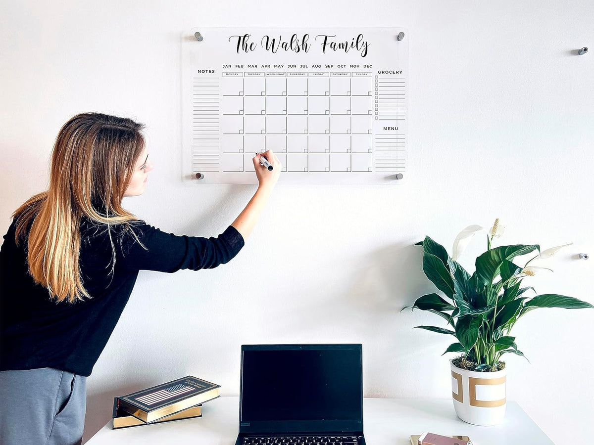 Large Personalized Acrylic Wall Calendar - Personalized 2026 Dry Erase Calendar Family Calendar Monthly and Weekly Board Family Planner (14"x11", Standard Package)