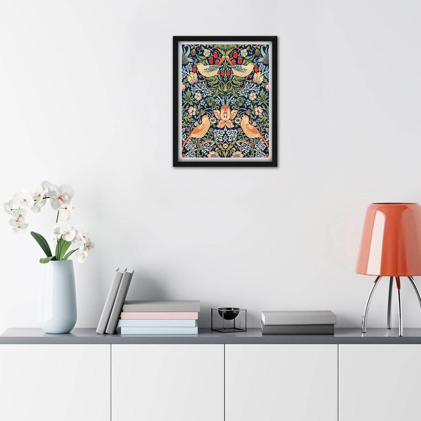 Framed William Morris Wall Art Floral Bird Decor 11" Lx14 W, Animal Artwork Wall Pictures Modern Aesthetic Canvas Prints for Living Room Bedroom Bathroom Office Kitchen Decoration