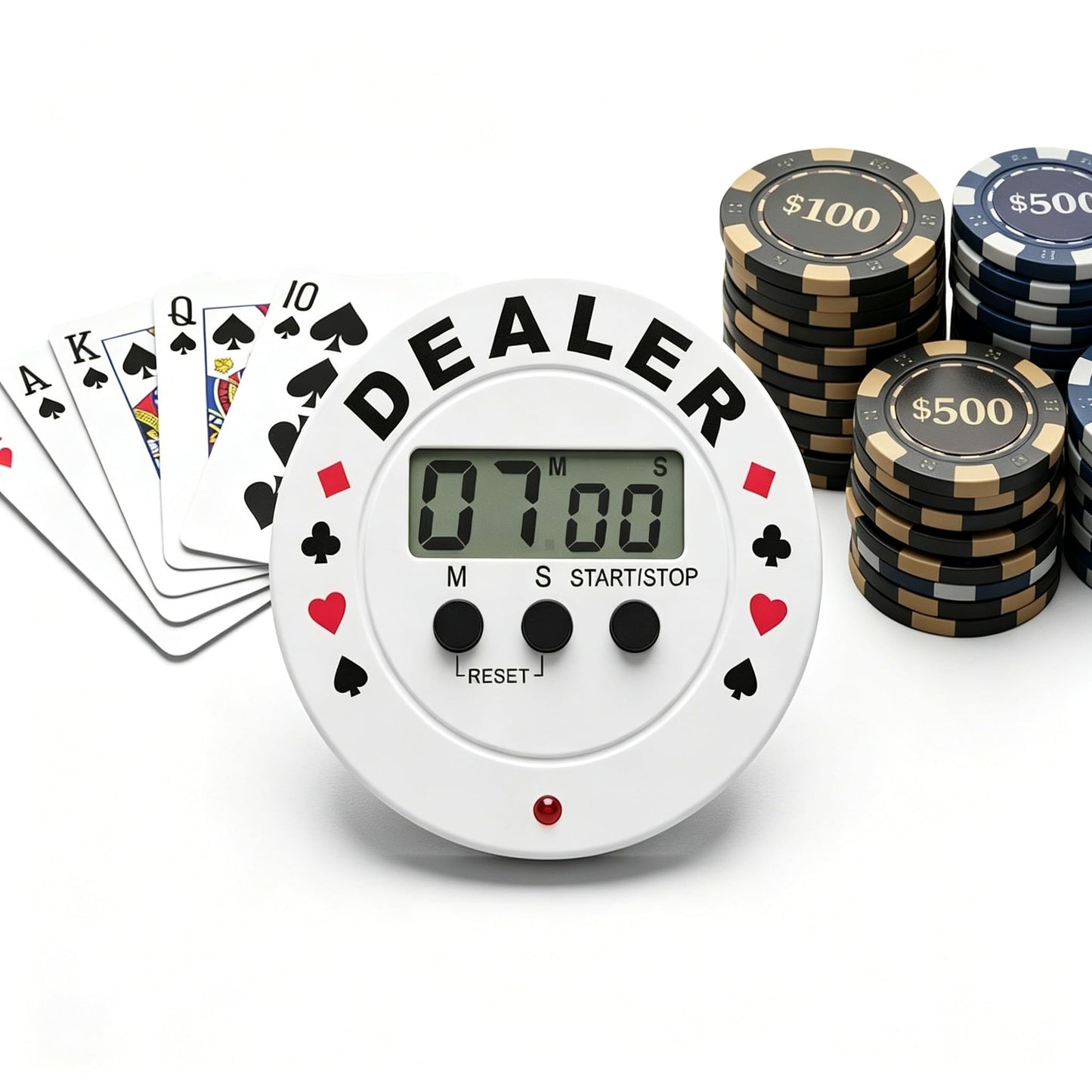 Joinpaya Digital Poker Timer, Poker Blinds Clock Round Dealer Timer with Flat Base for Blind Level Tracking, Portable Countdown Clock for Tournaments 1 Piece