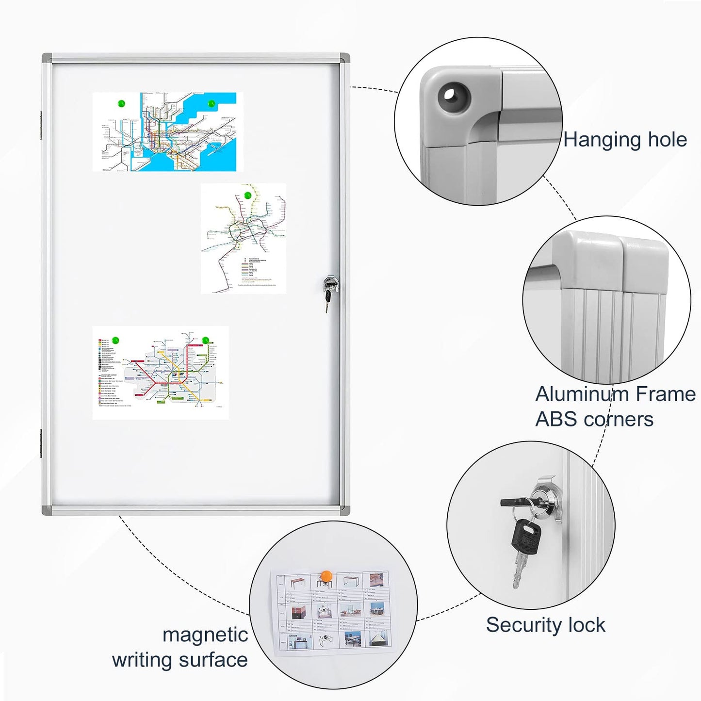 BEST BOARD Lockable Magnetic Enclosed 36 × 24 Inches Dry-Erase whiteboard, Tamper-Resistant wall-Mounted Display White Board, Aluminum-Framed Window (White)