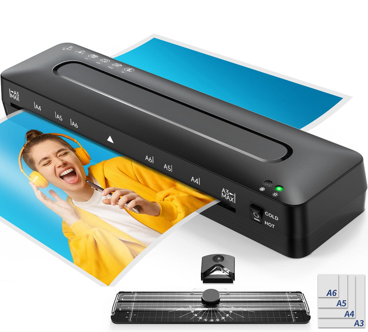 MAXDONE Laminator Machine 11x17-4-in-1 Thermal Cold 13 Inch Laminating Machine with Sheets, Paper Trimmer & Corner Rounder, ABS Jam Release & Fast Warm-up Laminator for A3/A4/A5, Home Office School
