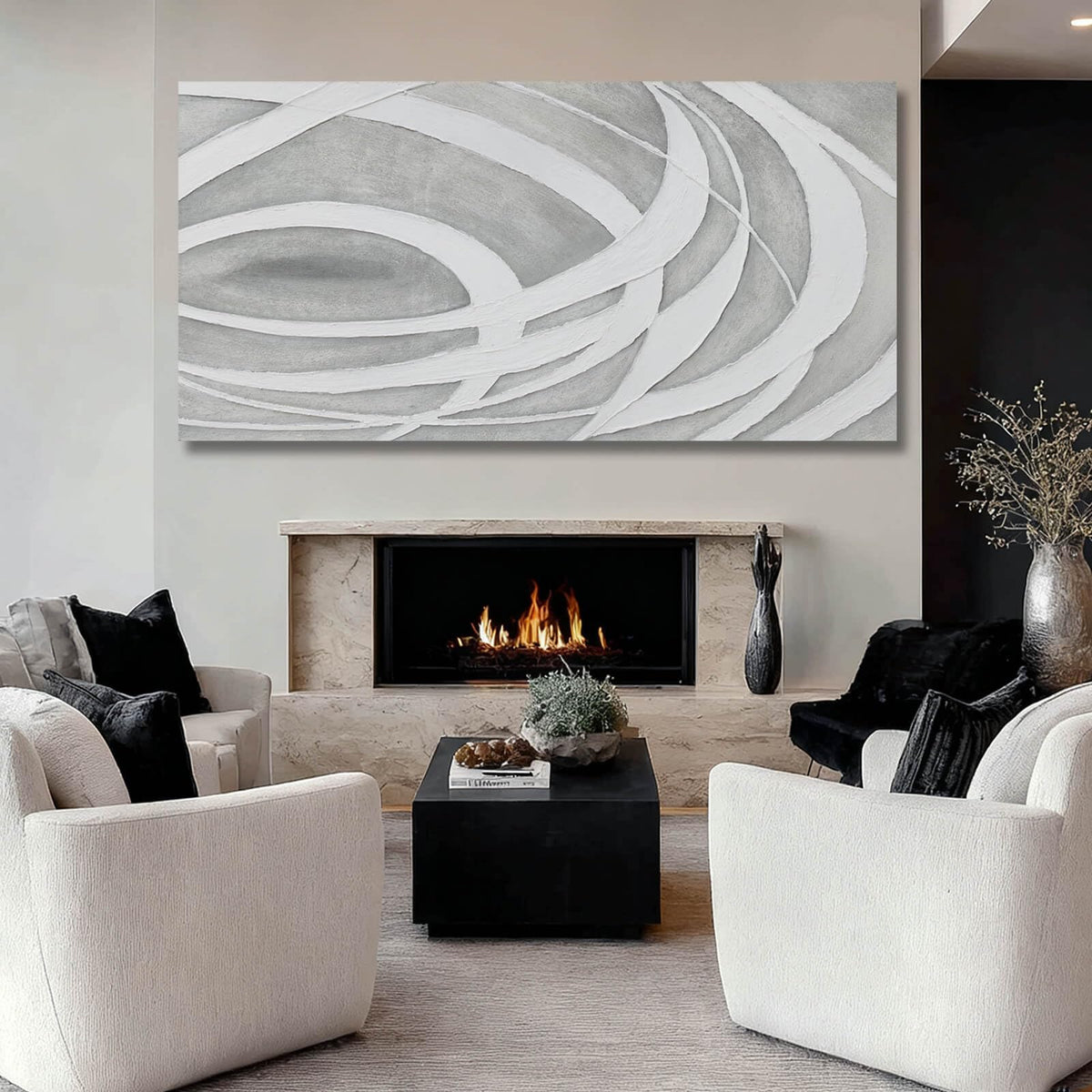 MLART99 Large Abstract Gray White Canvas Wall Art Modern Neutral Line Print Poster for Bedroom Living Room Office Aesthetic Home Decoration 29x58 Inch