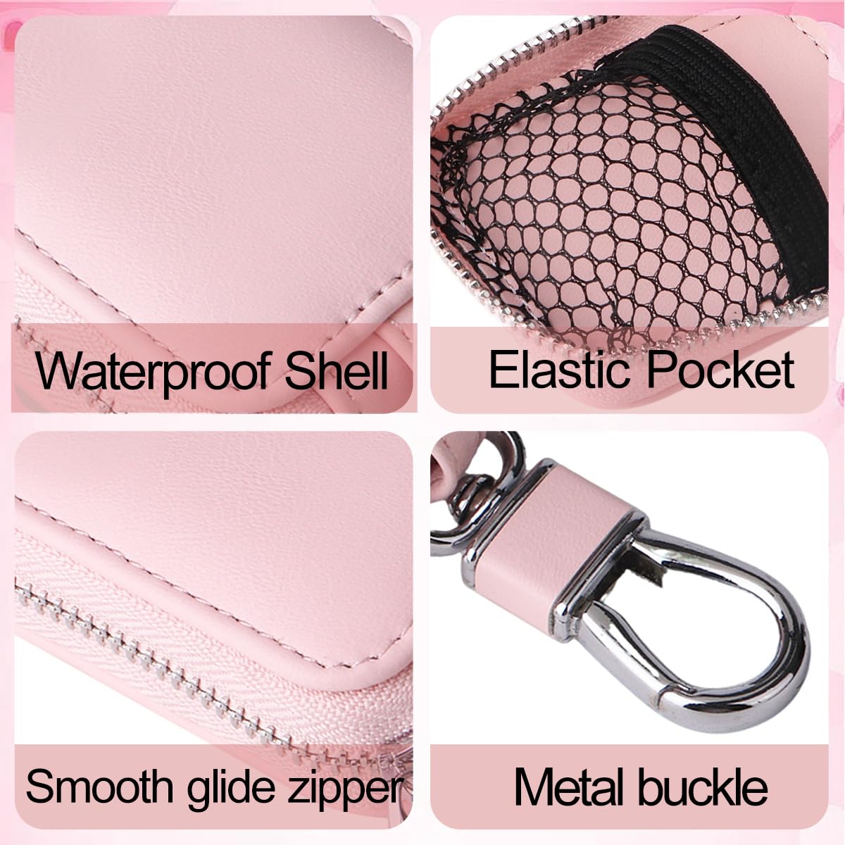 Ordeonrus 2 PCS Earbud Case with Keychain Portable PU Leather Headphone Storage Bag Shell Earphone Organizer for Wired Wireless Earphone Earbud Earpieces SD Memory Card Camera Chips (Purple + Pink)