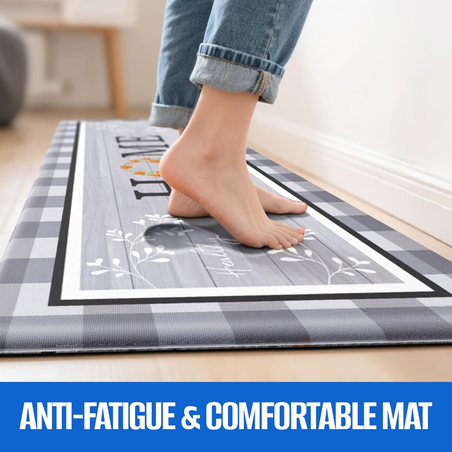 SofterCharm Kitchen Rugs, 2 PCS Kitchen Mats for Floor, Cushioned Non-Slip Anti Fatigue Mats for Kitchen Floor, Kitchen Runner Rugs for Standing Desk, Office, Laundry (17.3’’ x 30’’ + 17.3’’ x 47.2’’)