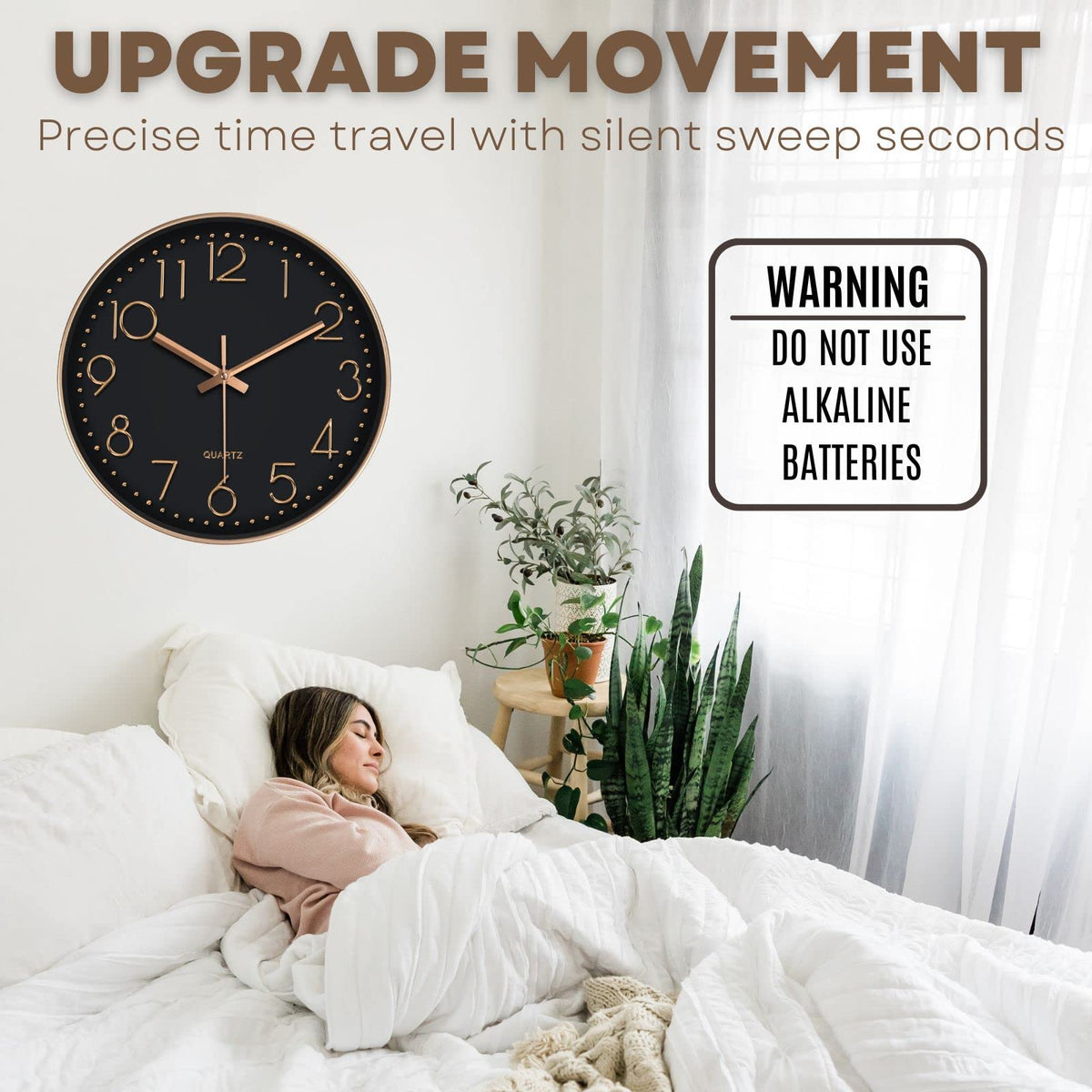 SUOHUI Silent Wall Clock 12 Inch Non-Ticking Wall Clocks Battery Operated for Living Room Decor Modern Wall Clock for Home/Bedroom/Office/Classroom/School/(Rose Gold)