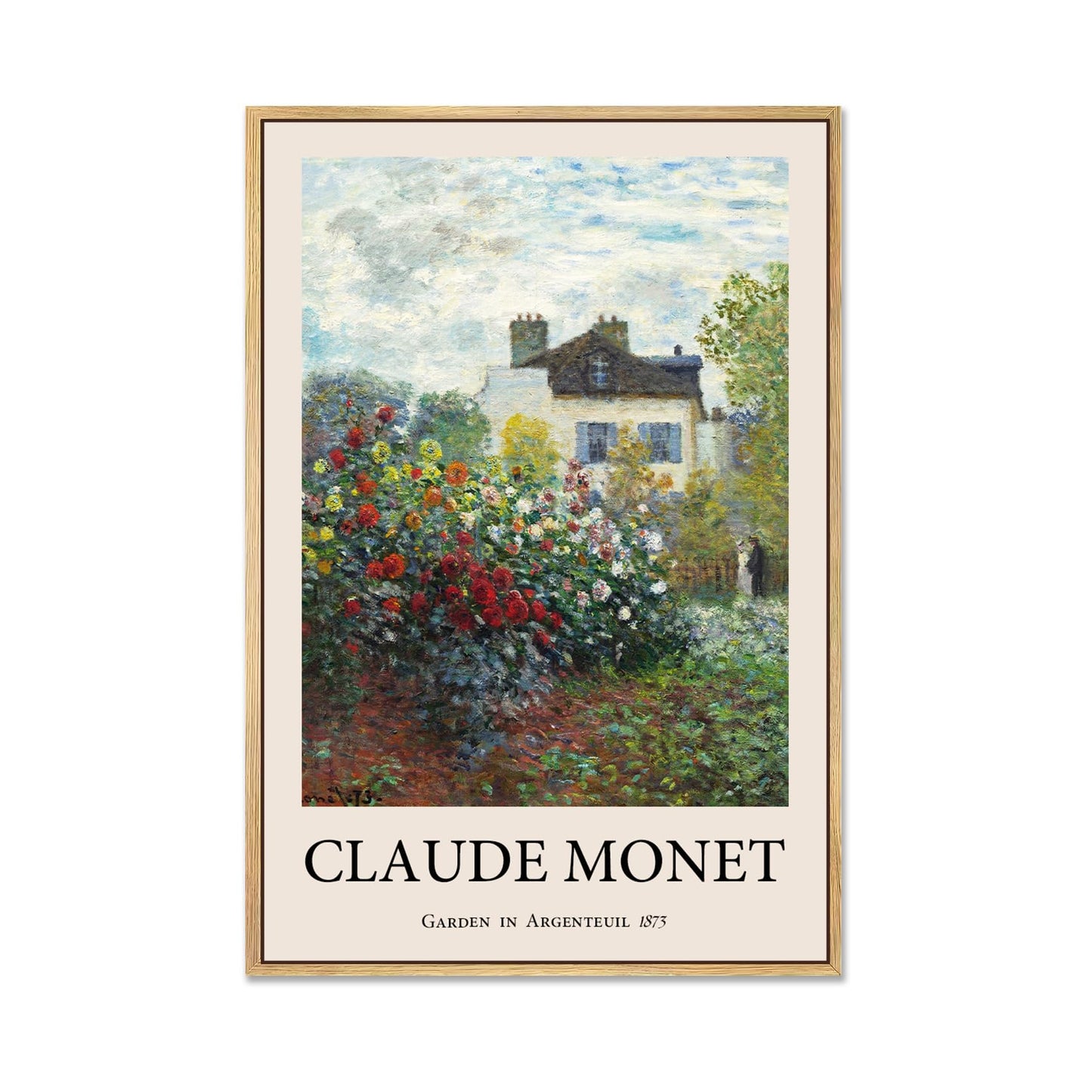 LARAGE Claude Monet Framed Canvas Wall Art,Garden in Argenteuil Famous Oil Painting Pictures,Impressionist Famous Reproductions Artwork for Living Room Office Classroom Wall Decor -12x16in