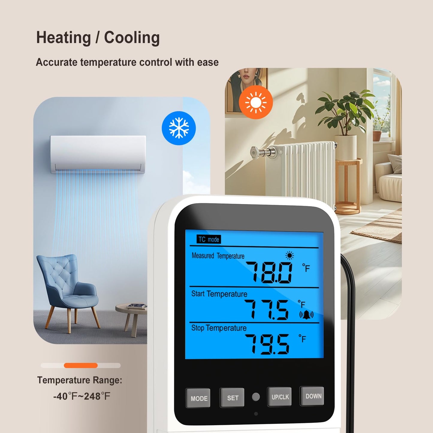 INKBIRDPLUS Plug in Thermostat Timer with Cycle Time Period Control, Heating/Cooling