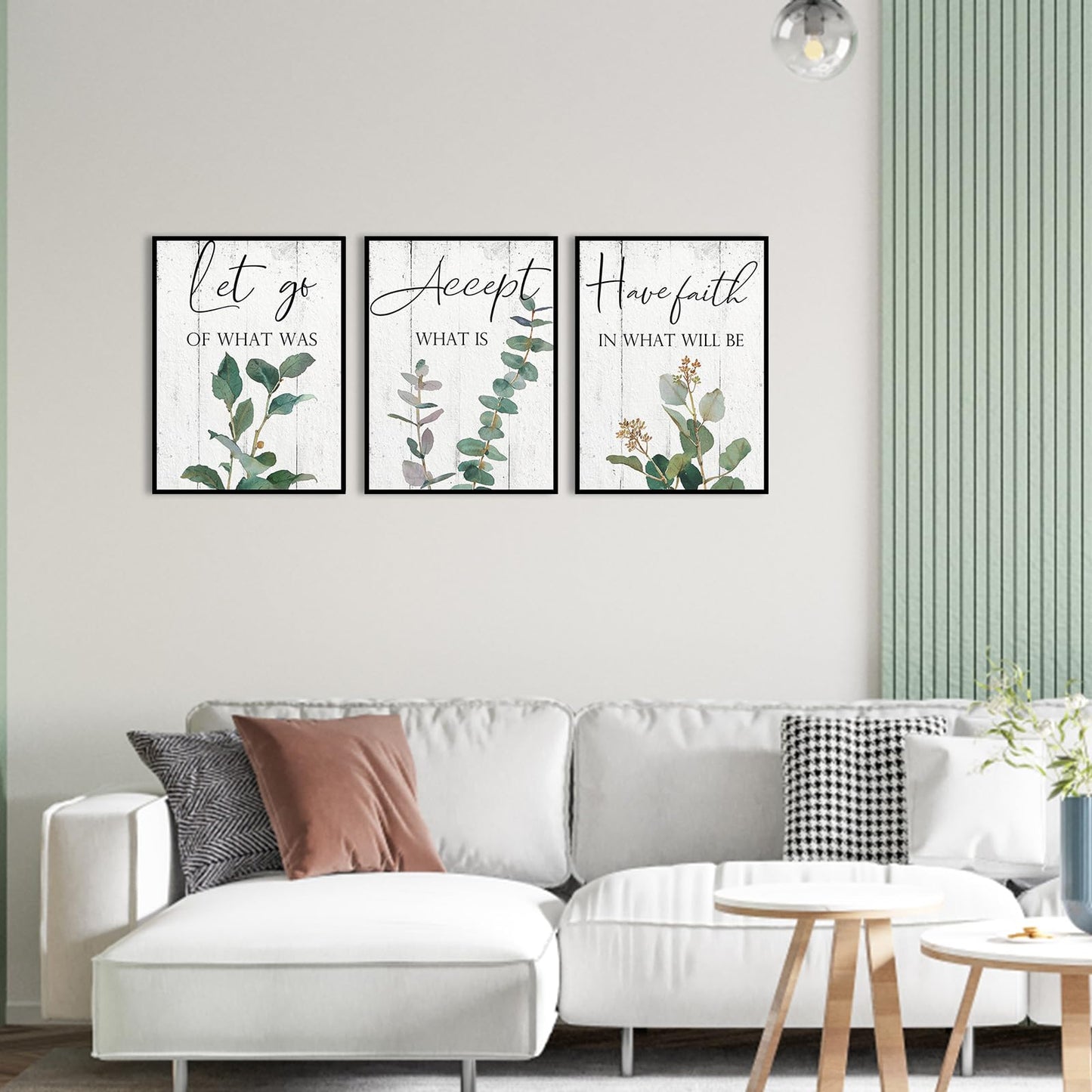 Inspirational Wall Art Office Decor: 3 Piece Motivational Quotes Wall Art 12"x16",Accept Let Go Have Faith Wall Decor for Office,Eucalyptus Pictures Framed Hanging Inspirational Posters for Bedroom