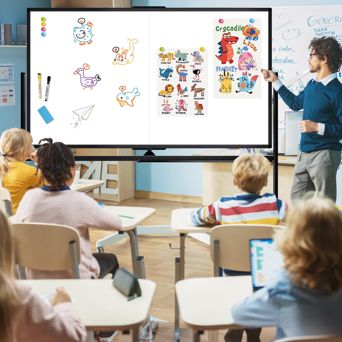 Large Rolling Whiteboard with Stand, 72" x 36" Double-Sided Mobile White Board Dry Erase, Giant Magnetic Dry Erase Board on Wheels for Office, Home & School,Black Frame